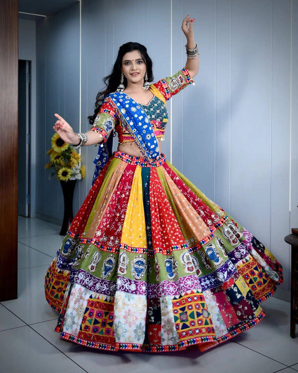 Multi Color Digital Printed Navratri Mirror Work Lehenga Choli