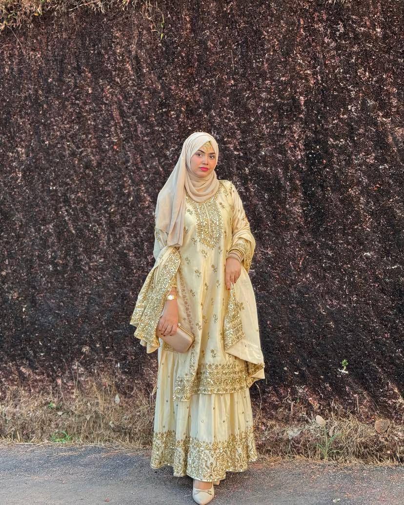 Cream Color Heavy Sequence Embroidery Work Designer Party Wear Palazzo Suit