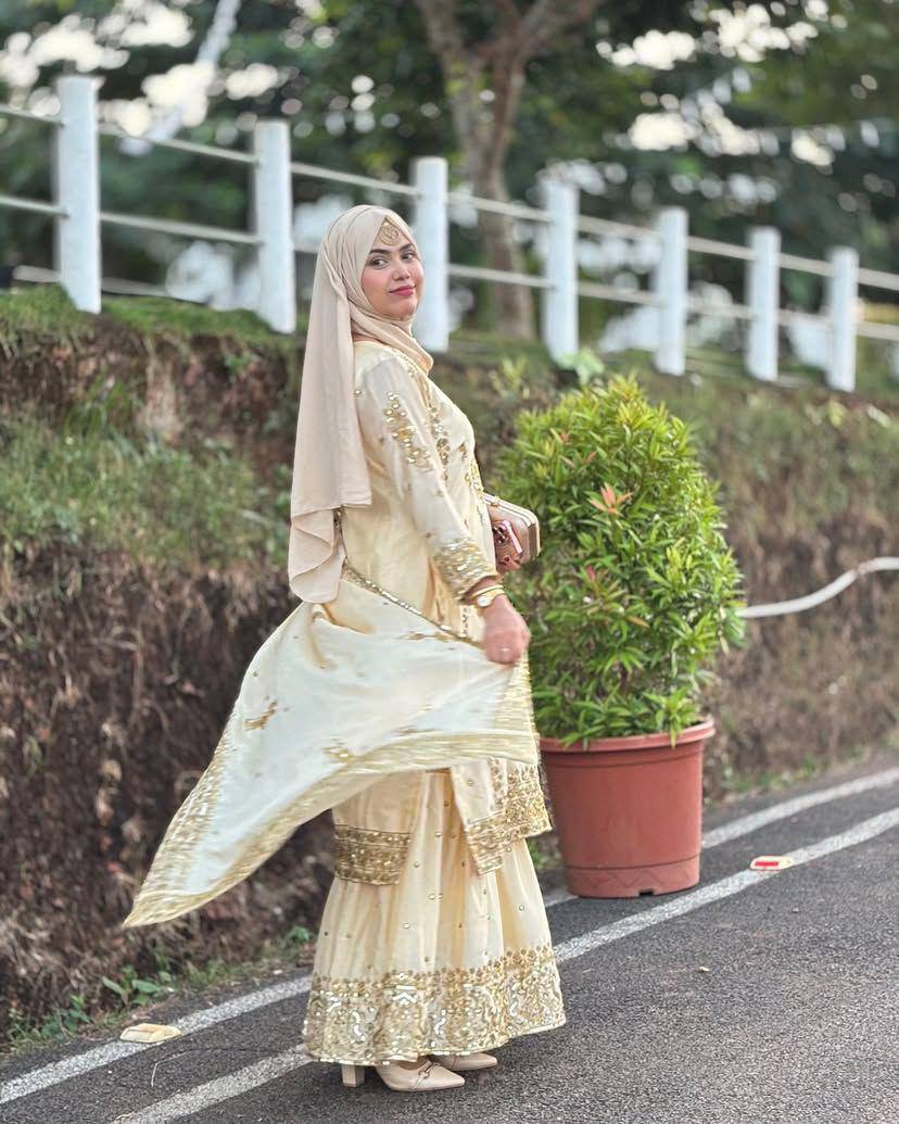 Cream Color Heavy Sequence Embroidery Work Designer Party Wear Palazzo Suit