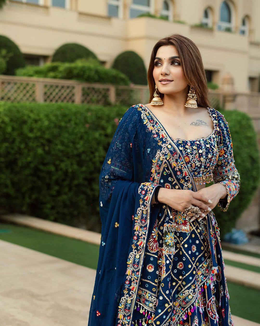 Blue Color Digital Printed Mirror Work Navratri Lehenga Choli