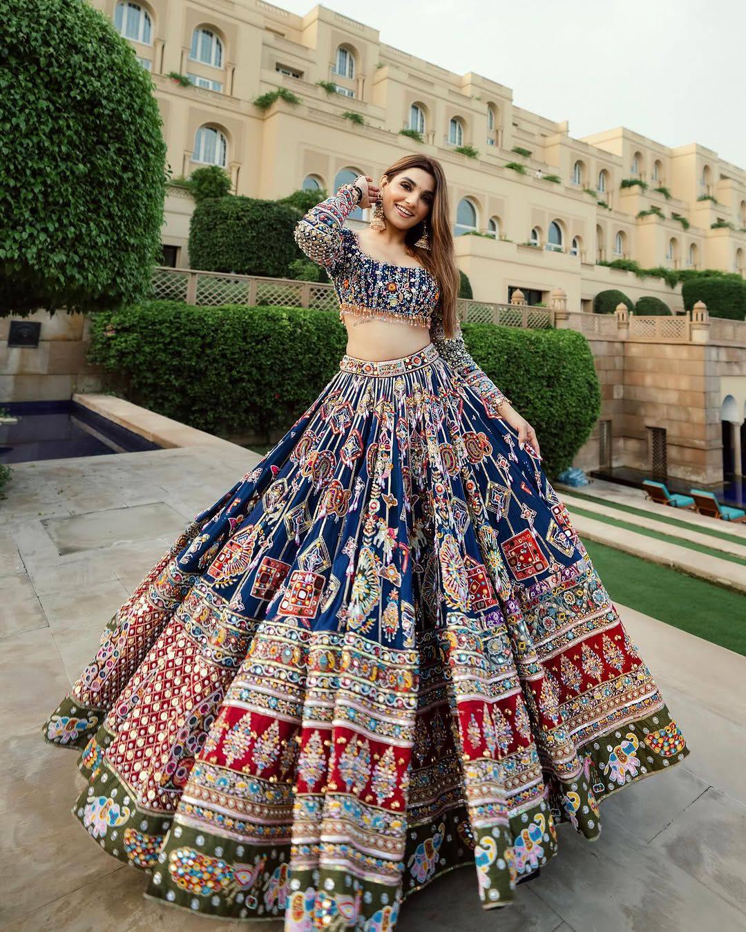 Blue Color Digital Printed Mirror Work Navratri Lehenga Choli