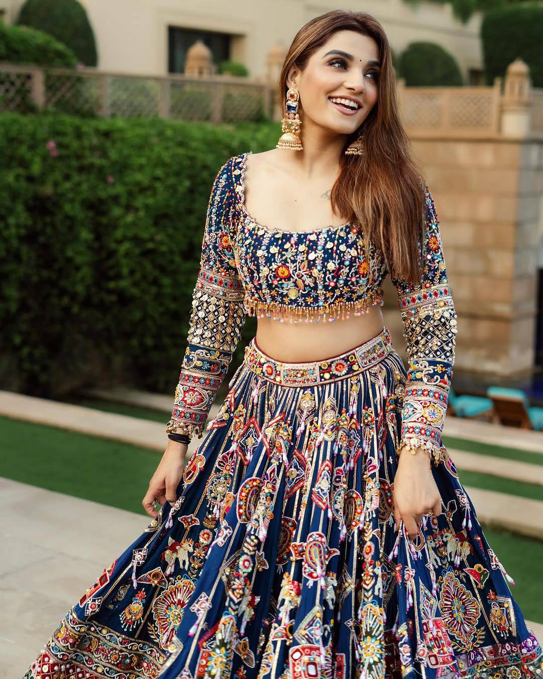 Blue Color Digital Printed Mirror Work Navratri Lehenga Choli