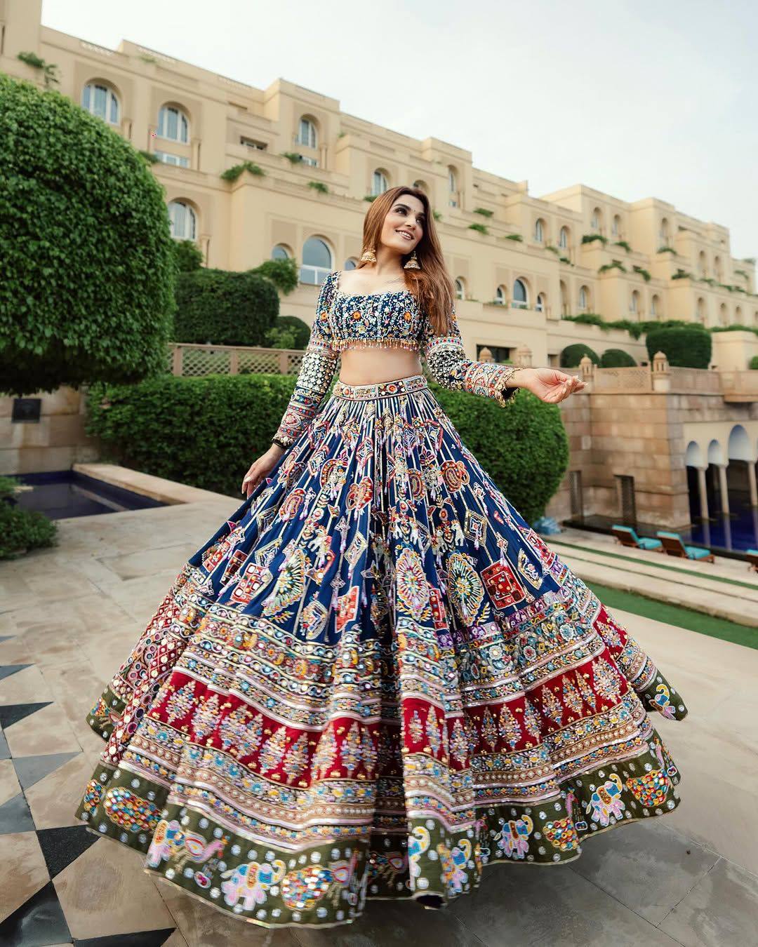 Blue Color Digital Printed Mirror Work Navratri Lehenga Choli
