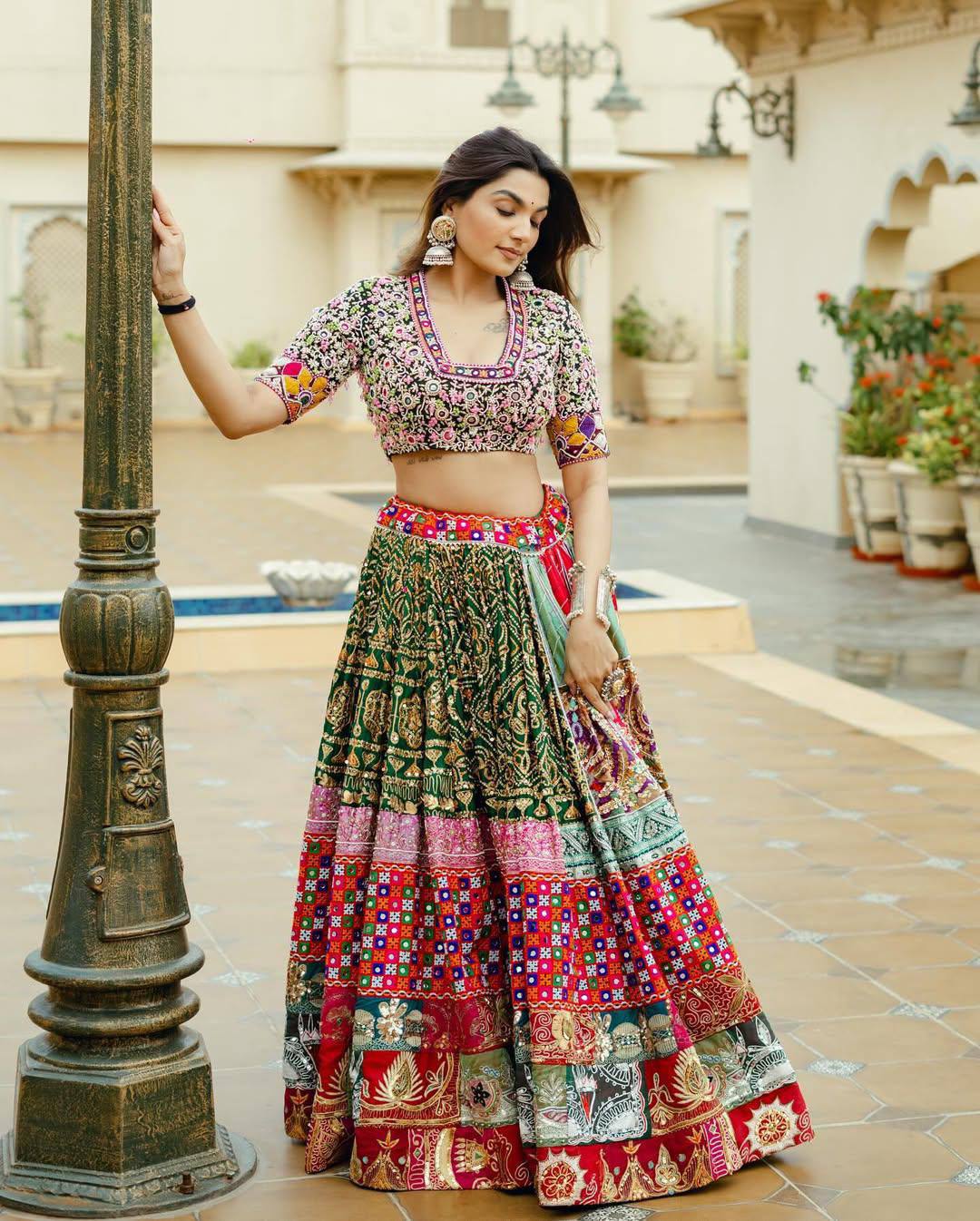 Multi Color Digital Printed Navratri Mirror Work Lehenga Choli