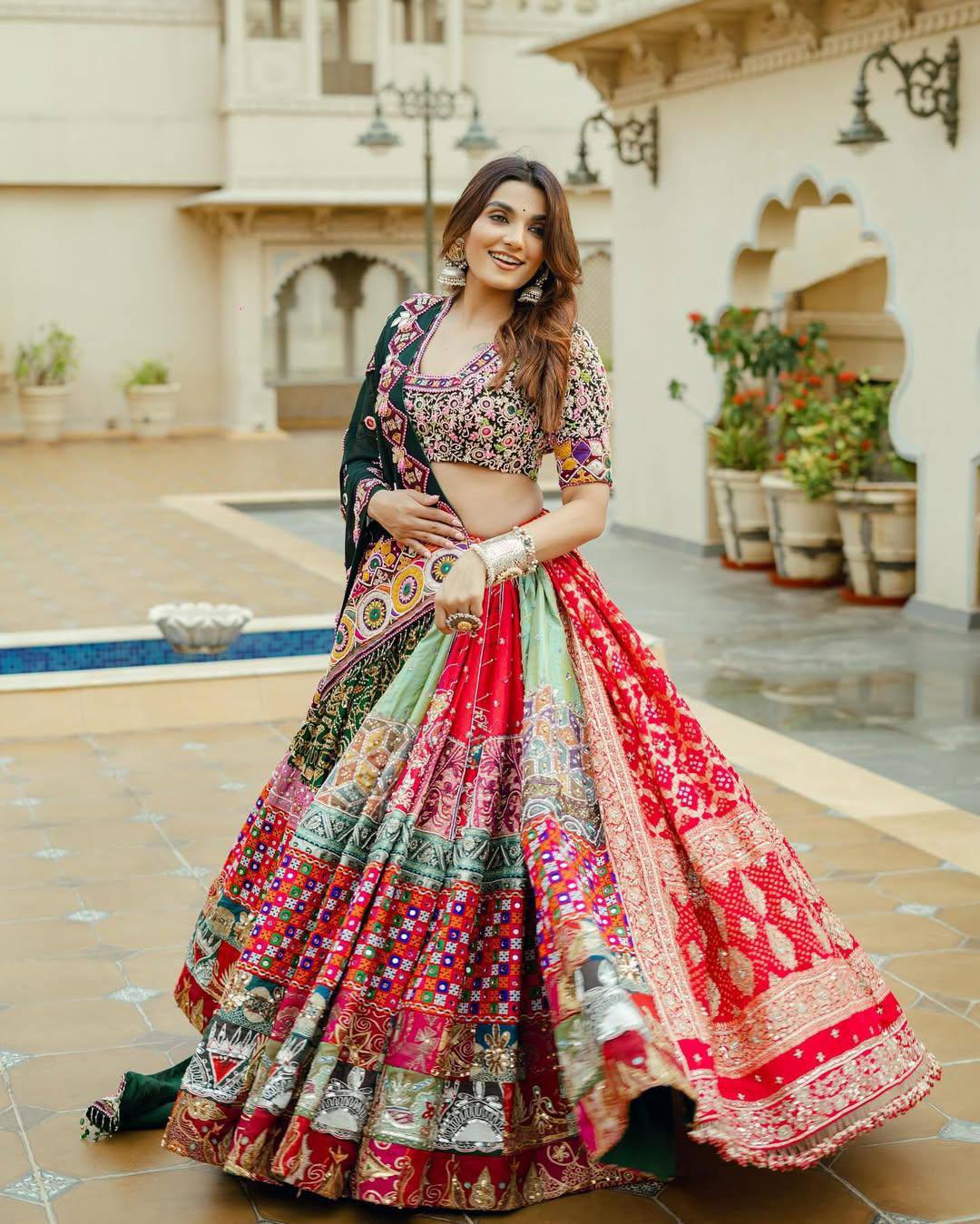Multi Color Digital Printed Navratri Mirror Work Lehenga Choli