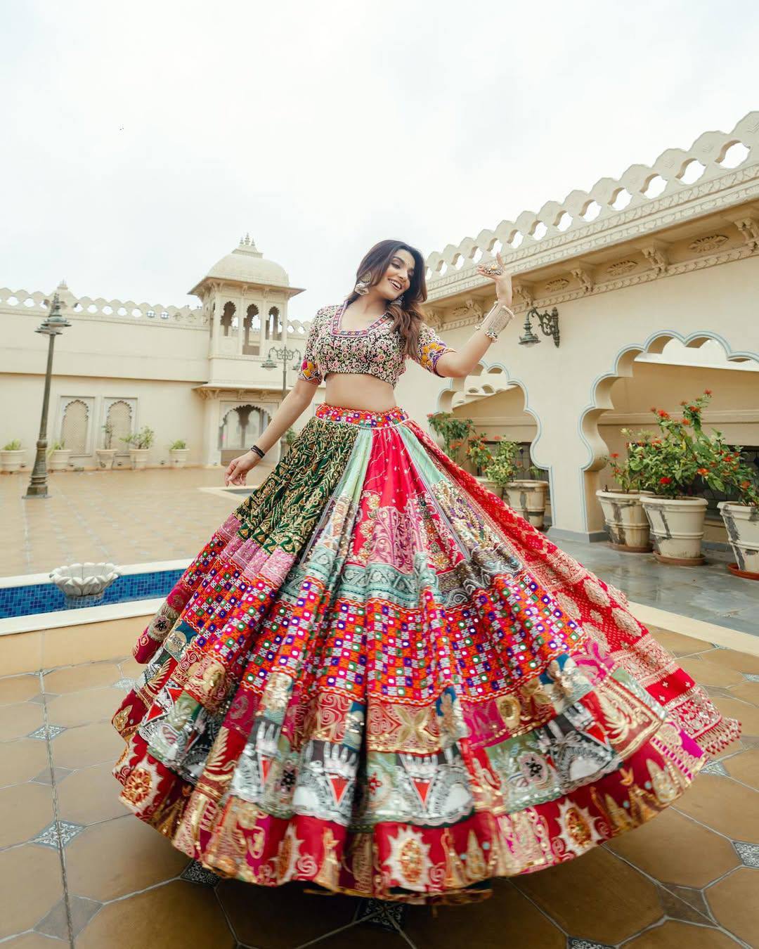 Multi Color Digital Printed Navratri Mirror Work Lehenga Choli