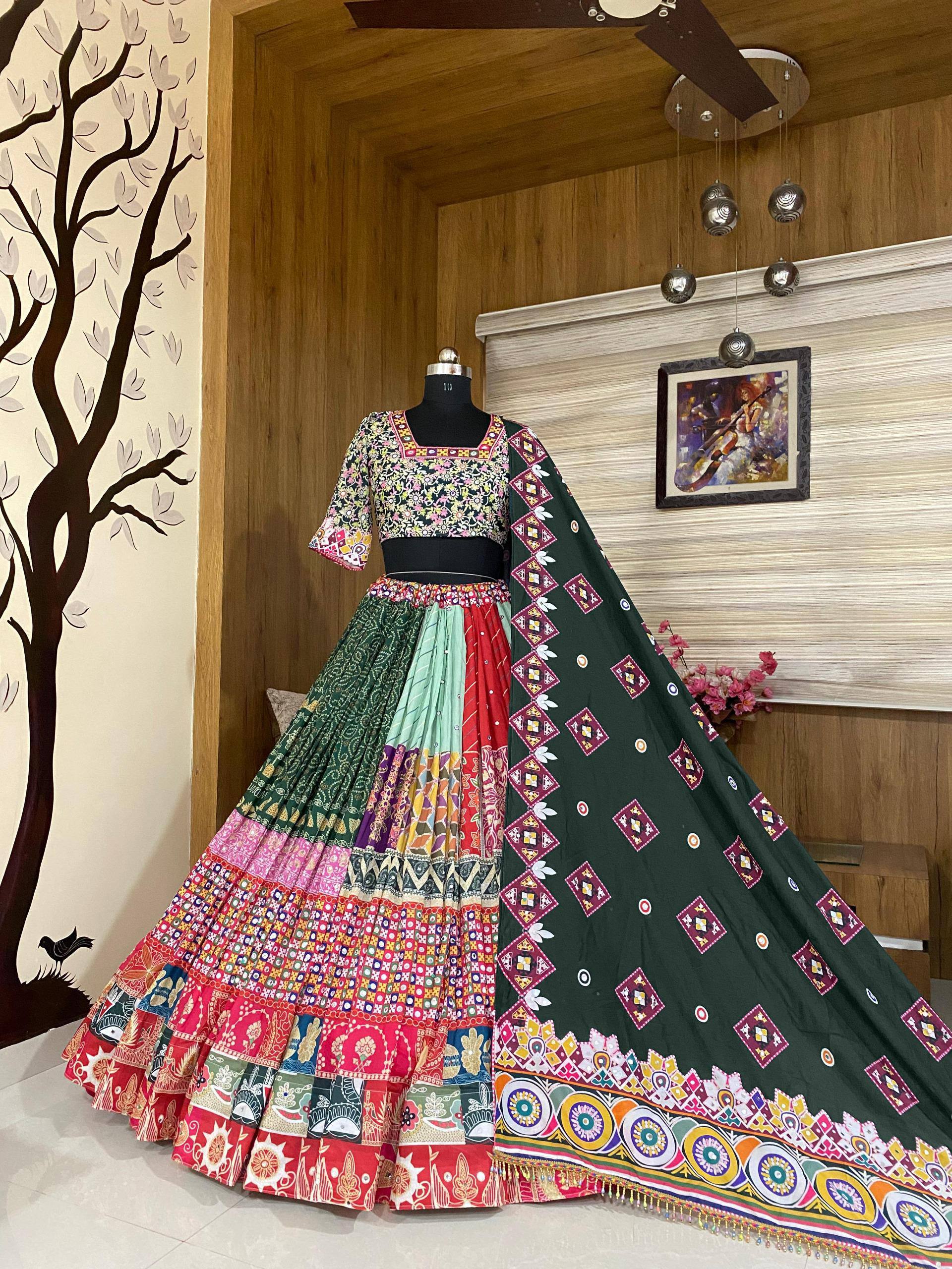 Multi Color Digital Printed Navratri Mirror Work Lehenga Choli