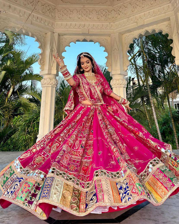 Pink Color Digital Printed Navratri Mirror Work Lehenga Choli