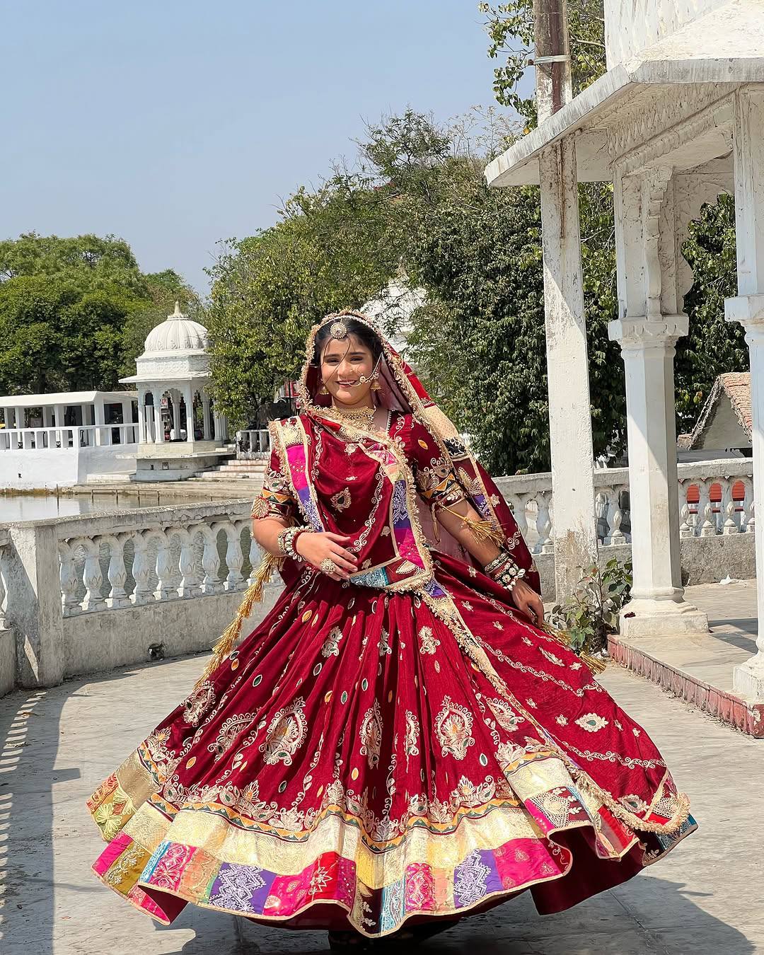Red Color Digital Printed Navratri Mirror Work Lehenga Choli