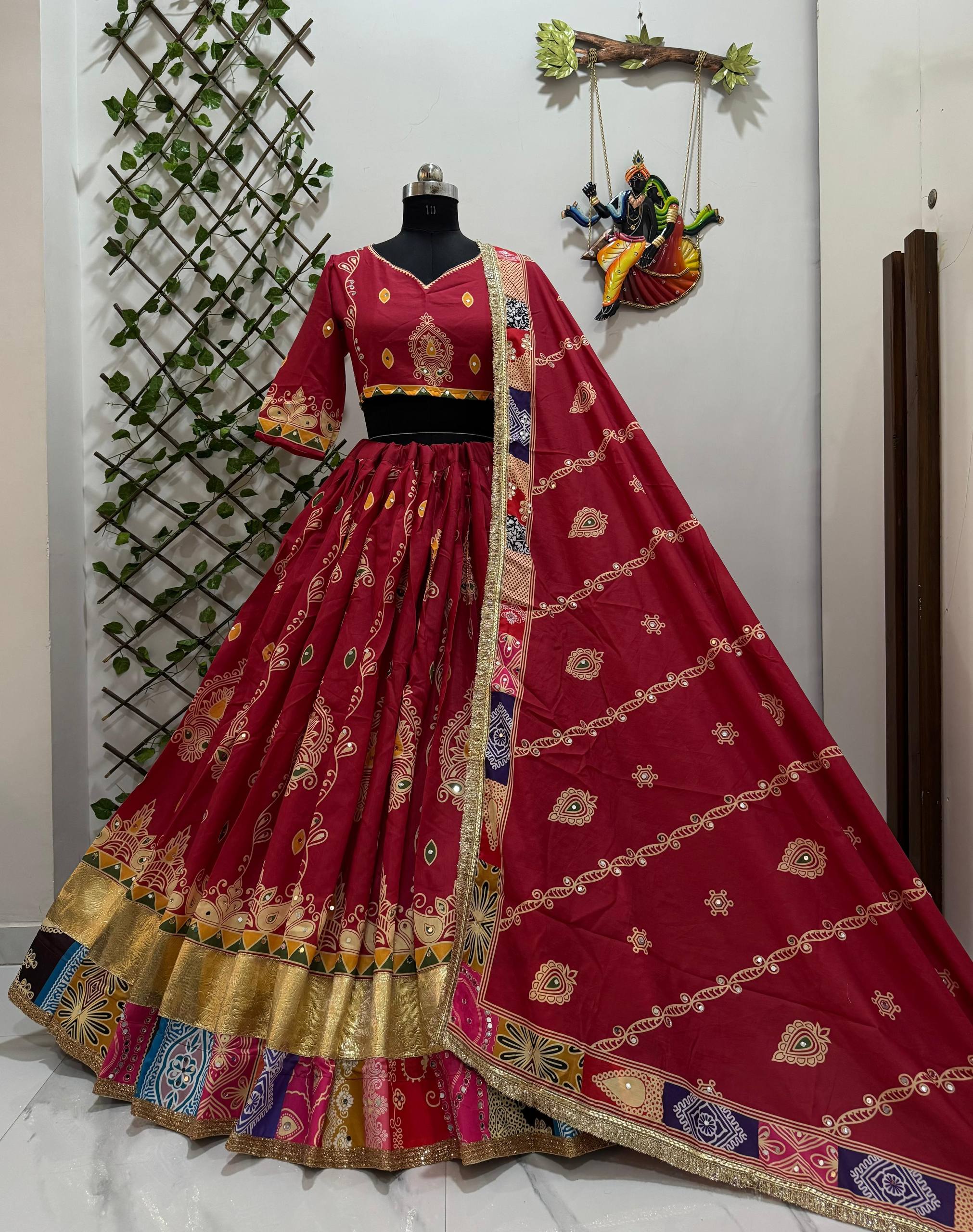 Red Color Digital Printed Navratri Mirror Work Lehenga Choli
