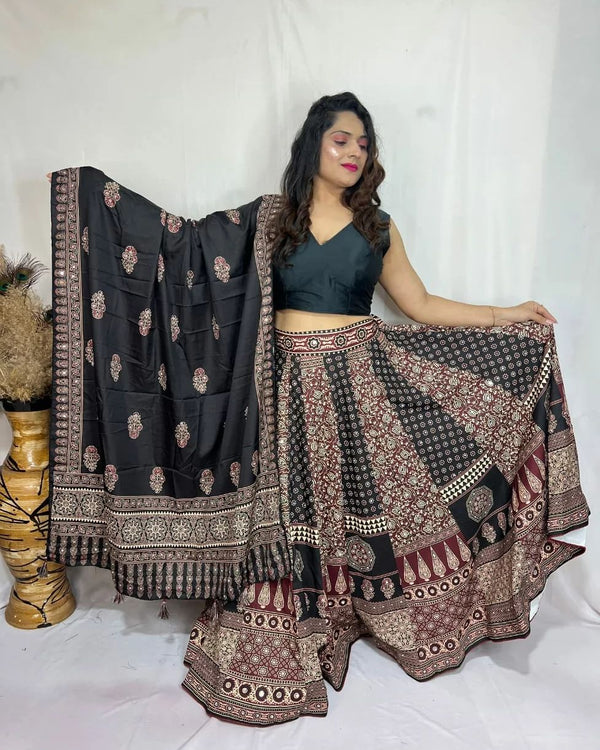 Black Multi Color Digital Printed Mirror Work Navratri Lehenga Choli