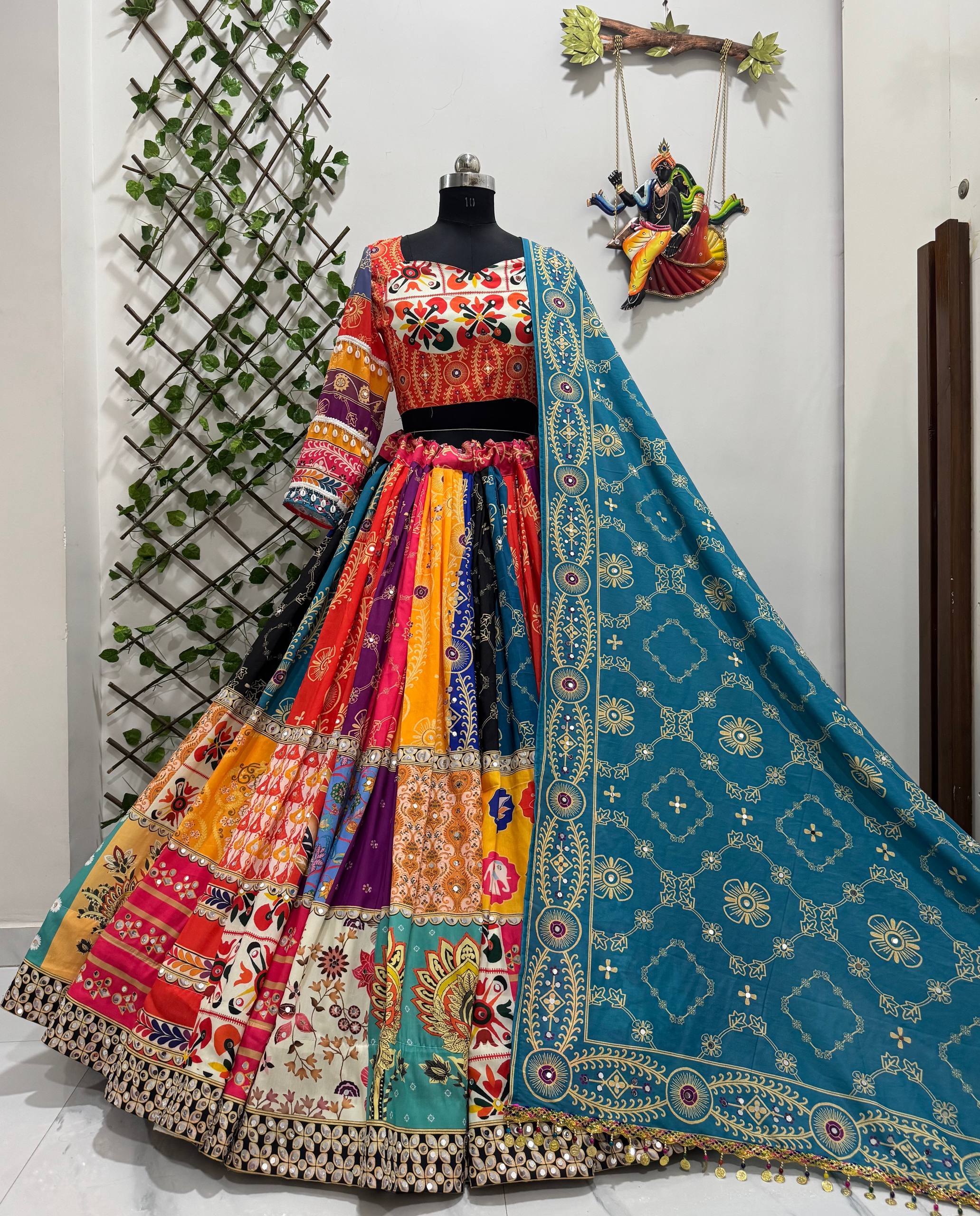 Multi Color Digital Printed Mirror Work Garba Chaniya Choli