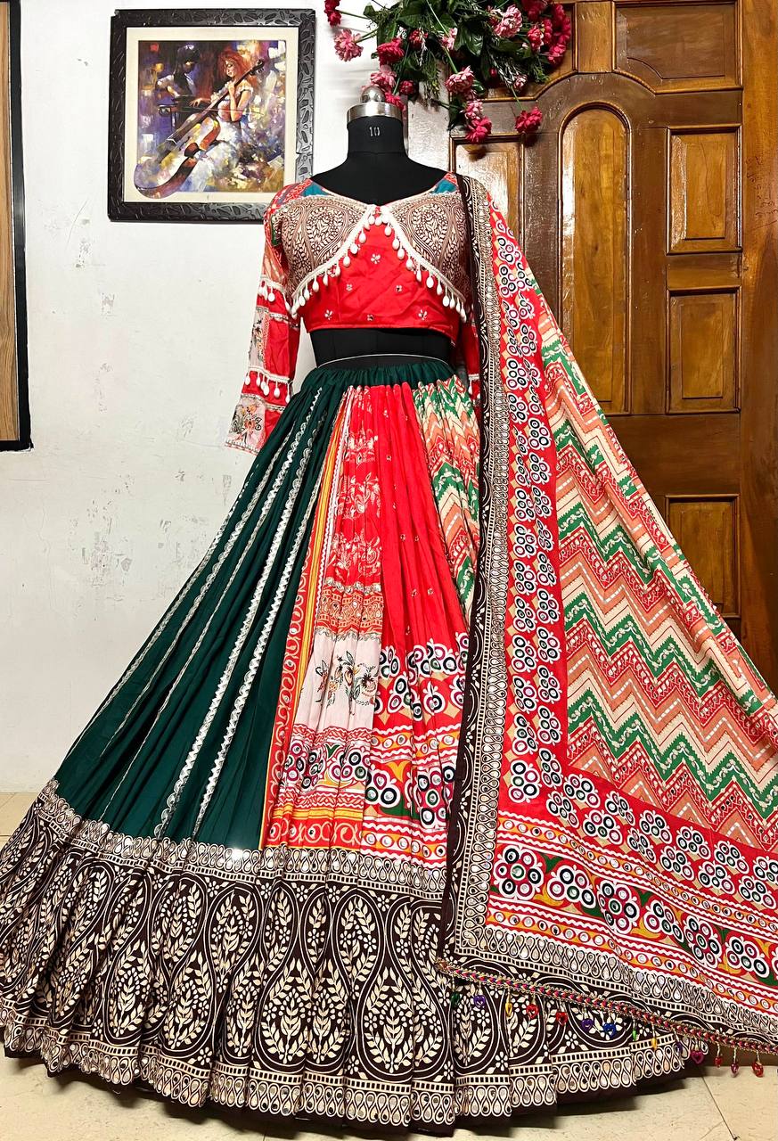 Multi Color Digital Printed Mirror Work Navratri Lehenga Choli