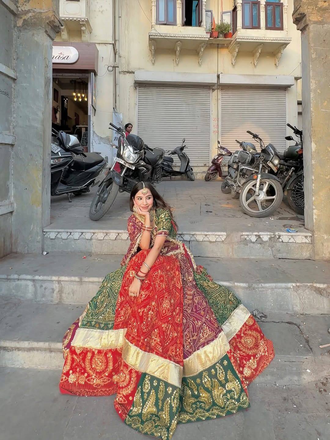 Red-Green Color Rajsthani Style Printed Garba Lehenga Choli