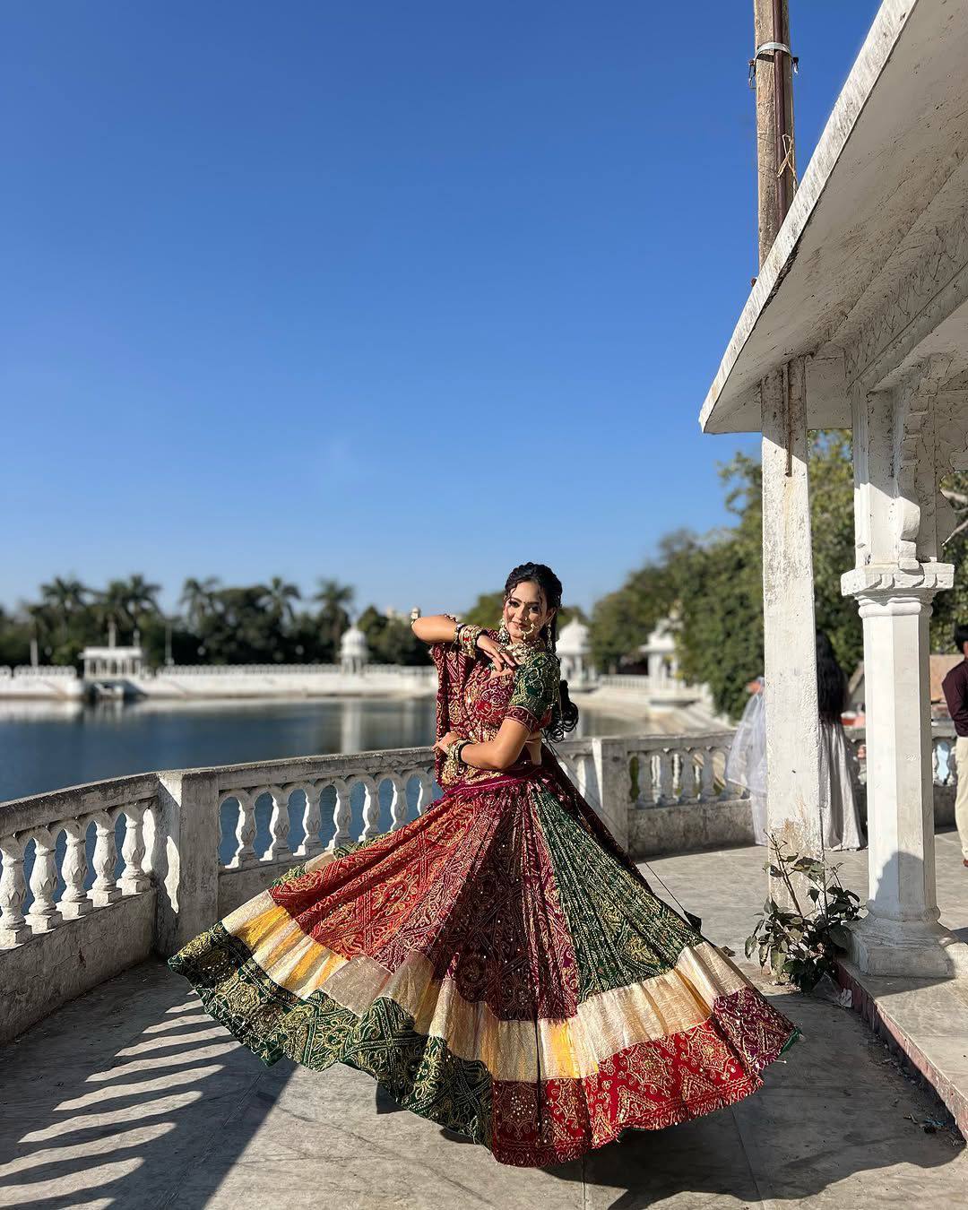Red-Green Color Rajsthani Style Printed Garba Lehenga Choli