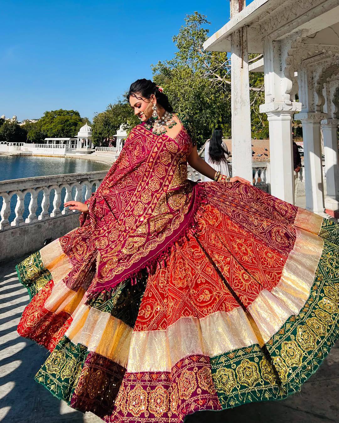Red-Green Color Rajsthani Style Printed Garba Lehenga Choli