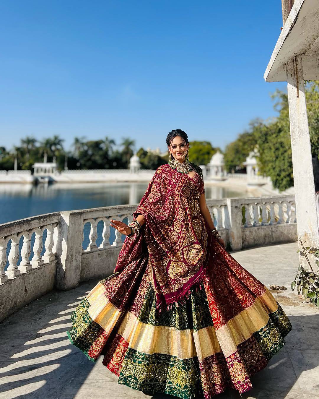 Red-Green Color Rajsthani Style Printed Garba Lehenga Choli