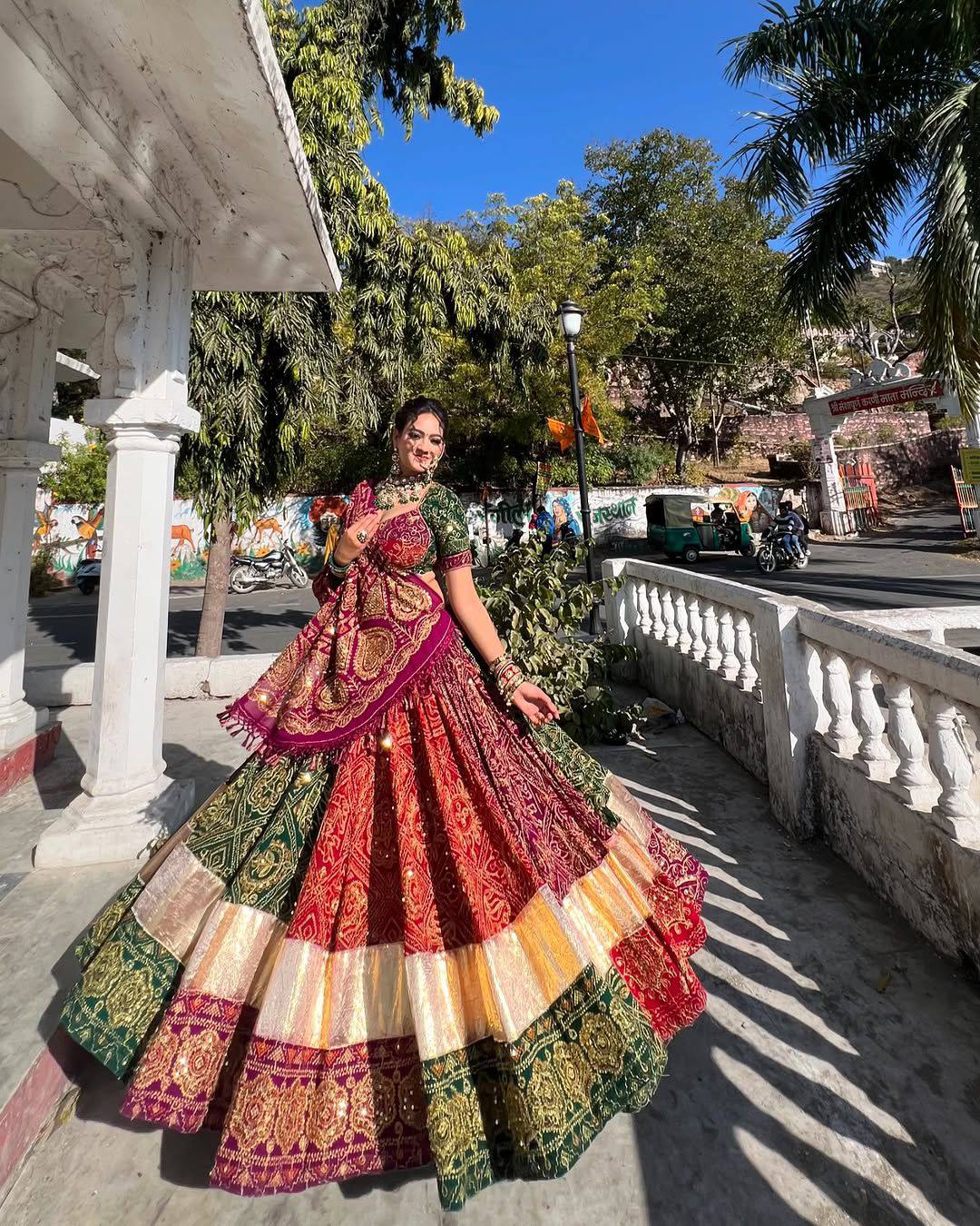Red-Green Color Rajsthani Style Printed Garba Lehenga Choli