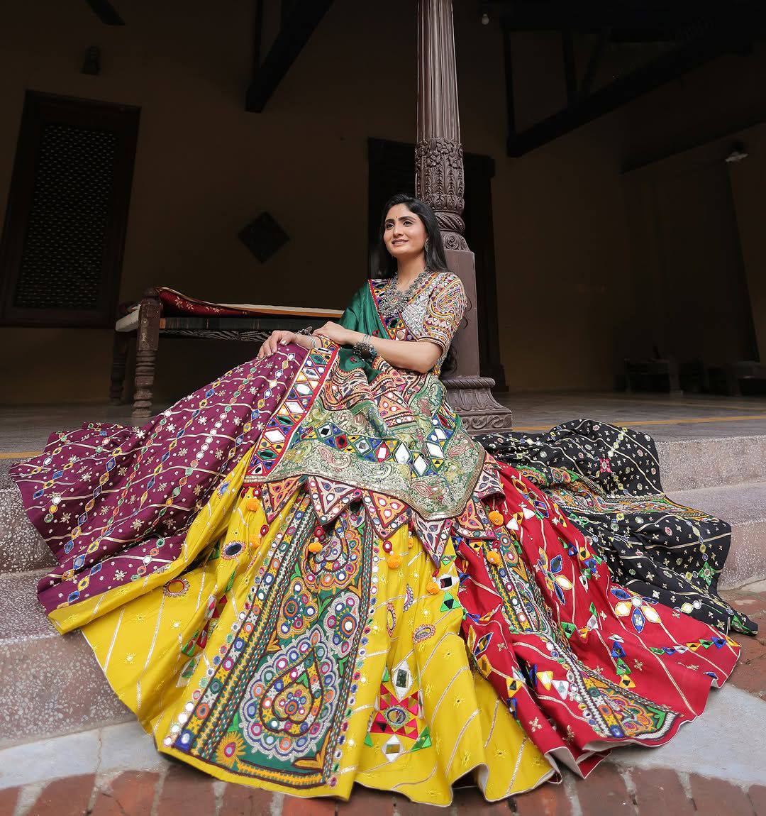 Geeta Rabari Wear Navratri Mirror Work Printed Lehenga Choli