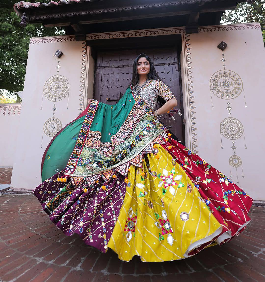 Geeta Rabari Wear Navratri Mirror Work Printed Lehenga Choli
