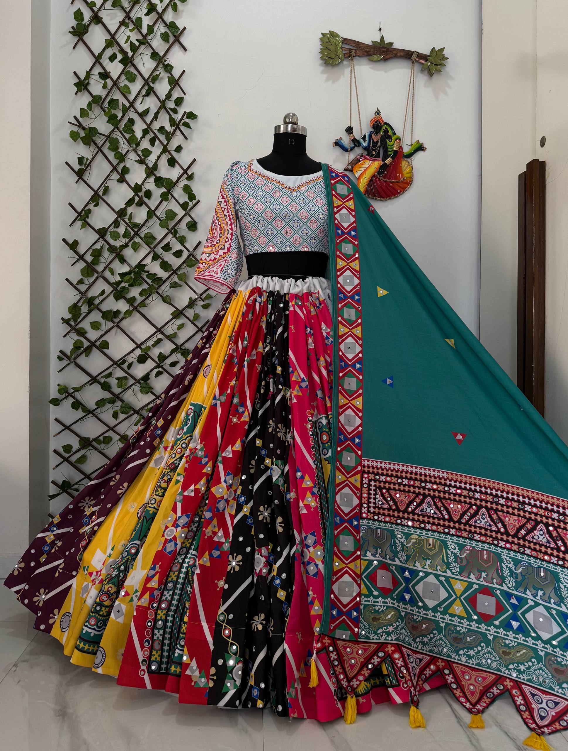 Geeta Rabari Wear Navratri Mirror Work Printed Lehenga Choli
