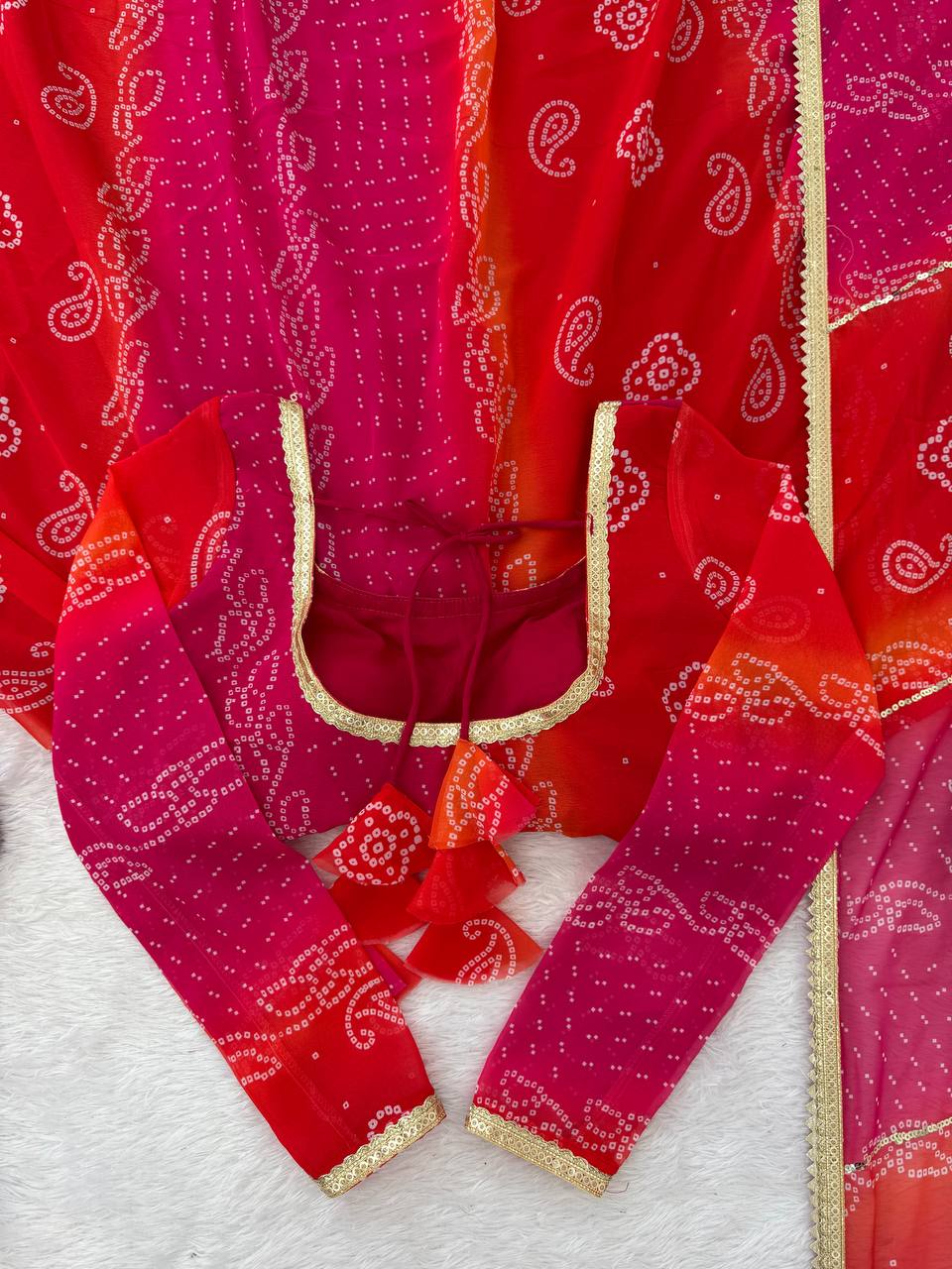 Pink-Red Color Printed Designer Georgette Gown