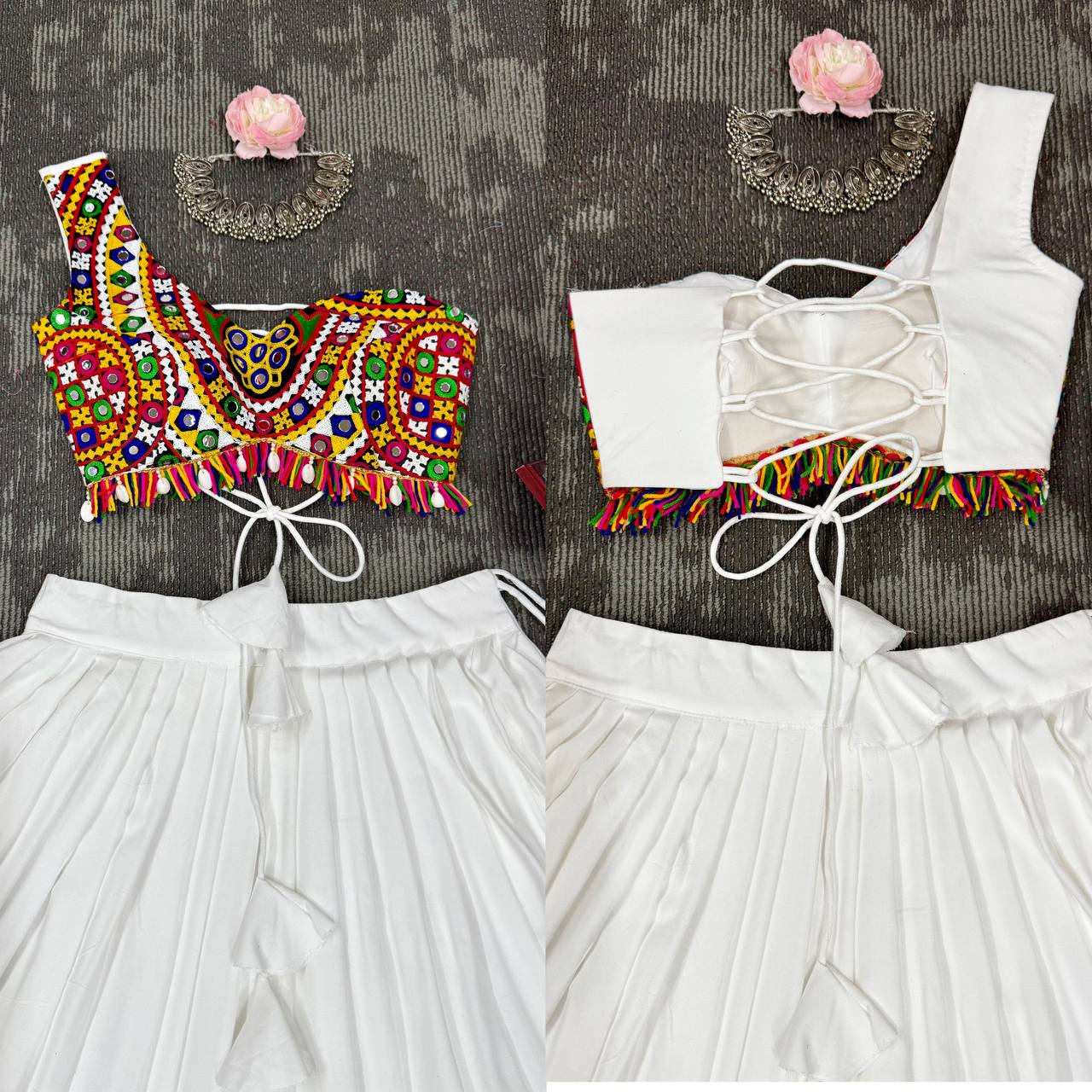 White Color Ready to Wear Navratri Katchi Patch Work Lehenga Choli