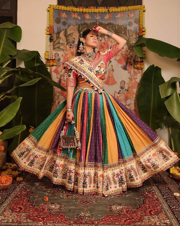 Multi Color Navratri Hit Mirror Work Printed Chaniya Choli