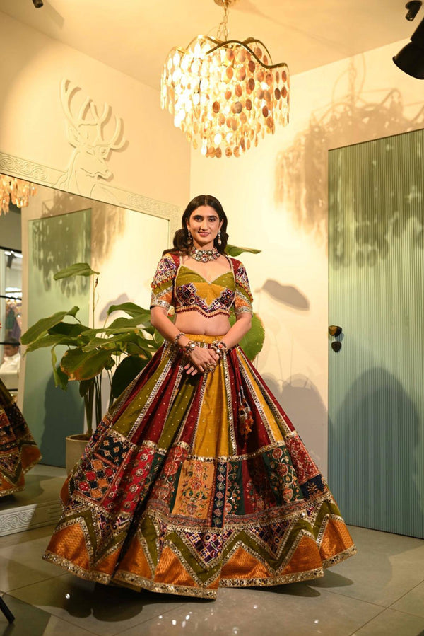 Multi Color Printed Navratri Mirror Work Lehenga Choli