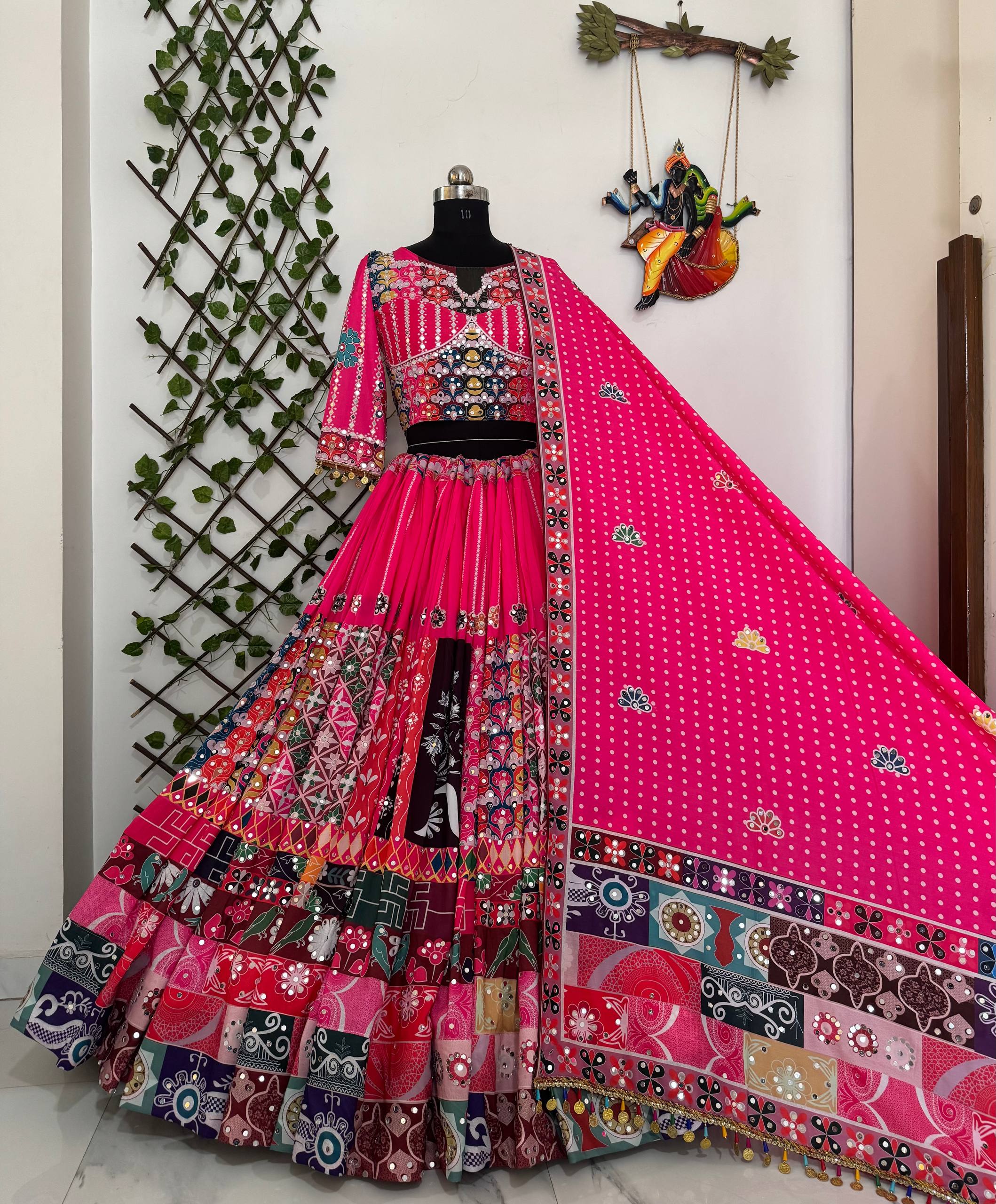 Pink Color Navratri Digital Printed Mirror Work Lehenga Choli