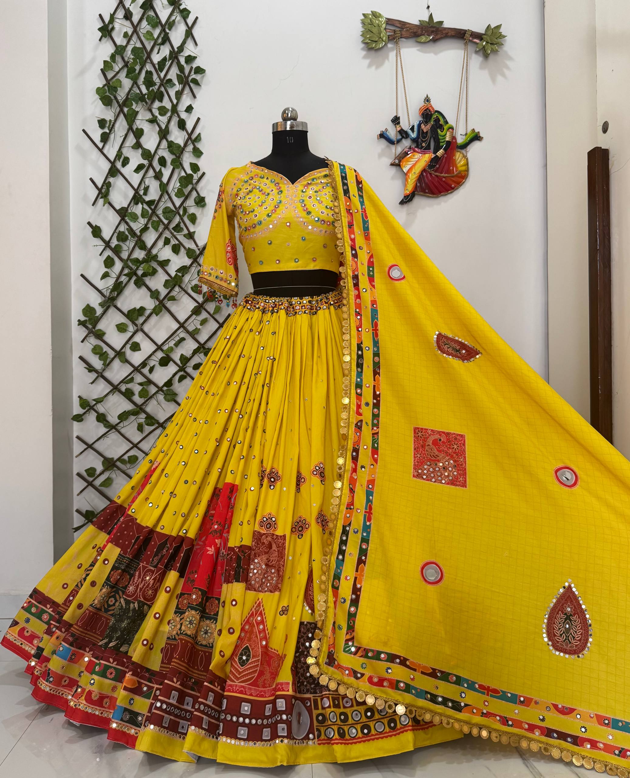 Kinjal Dave Style Navratri Yellow Printed Lehenga Choli