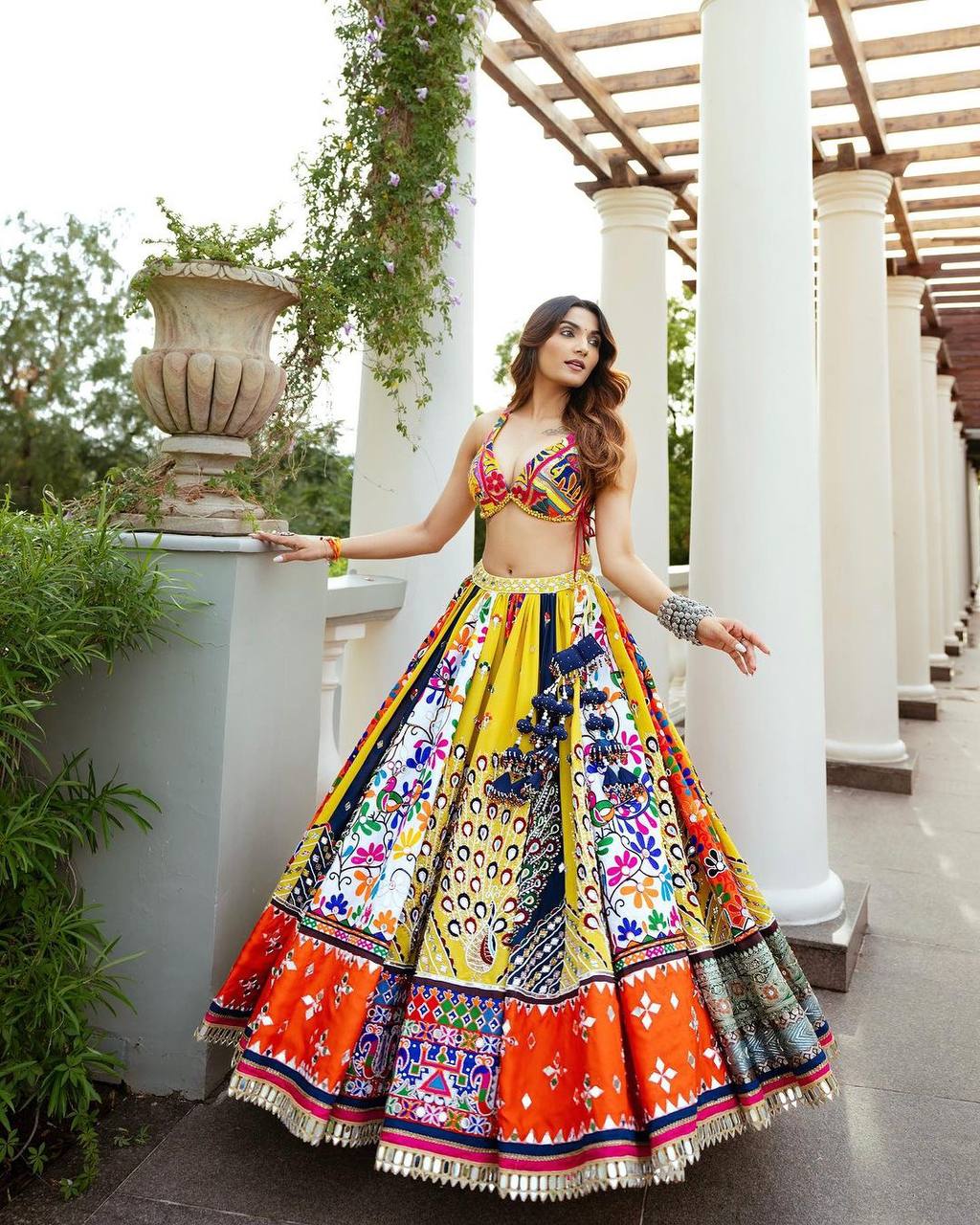 Yellow Color Digital Print with Mirror Work Designer Lehenga Choli