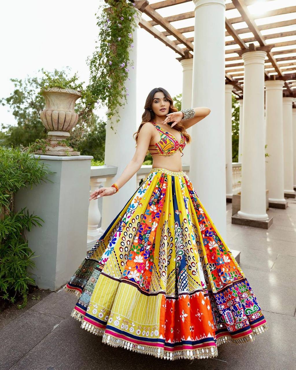 Yellow Color Digital Print with Mirror Work Designer Lehenga Choli