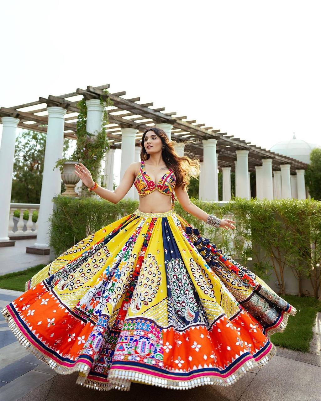 Yellow Color Digital Print with Mirror Work Designer Lehenga Choli
