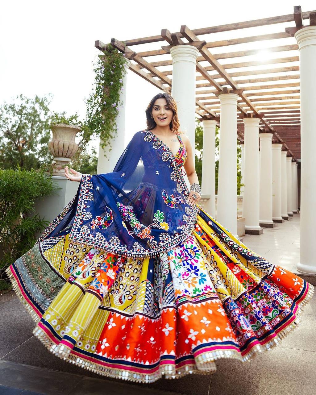 Yellow Color Digital Print with Mirror Work Designer Lehenga Choli