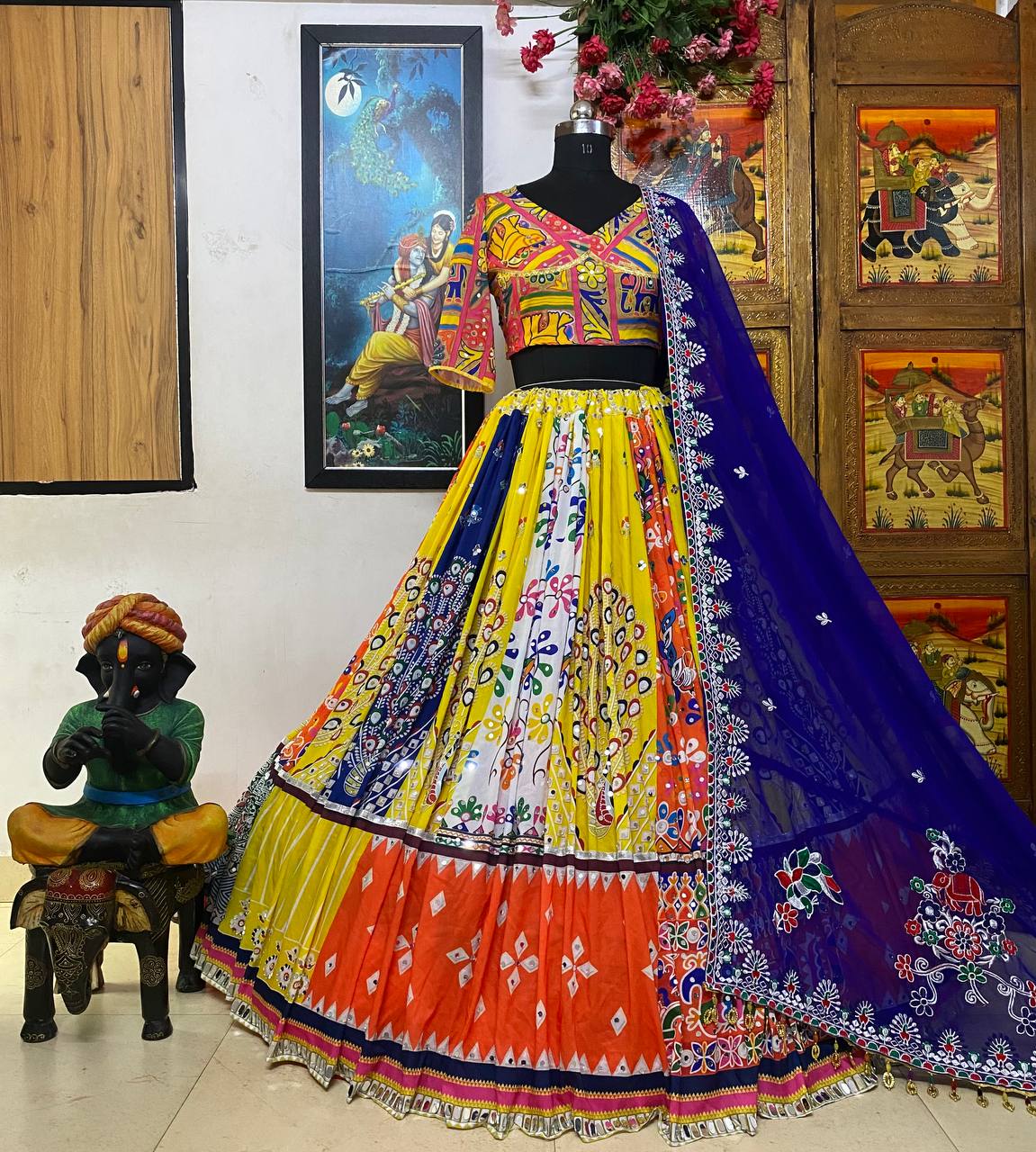 Yellow Color Digital Print with Mirror Work Designer Lehenga Choli
