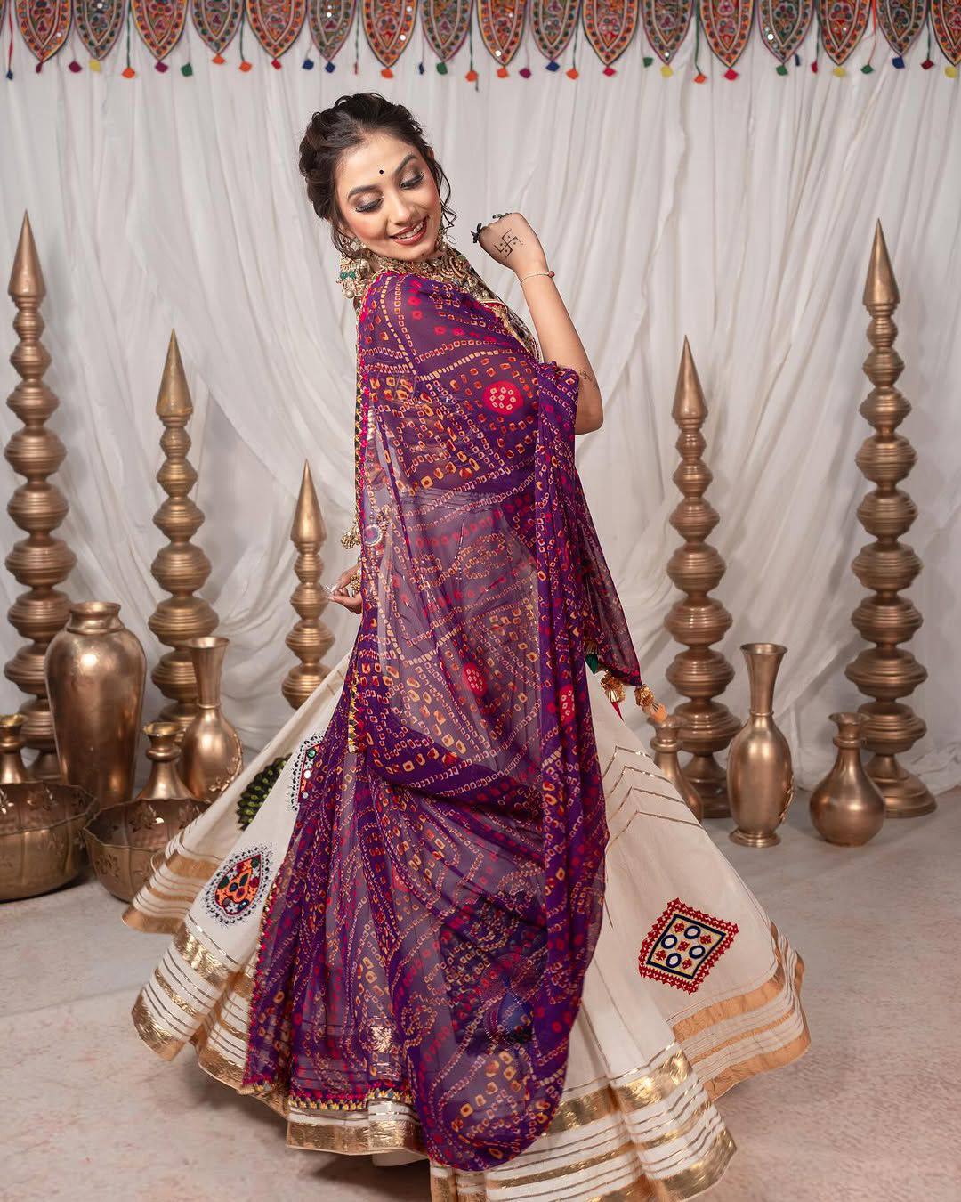 Peach Color Digital Printed Mirror Work Navratri Chaniya Choli