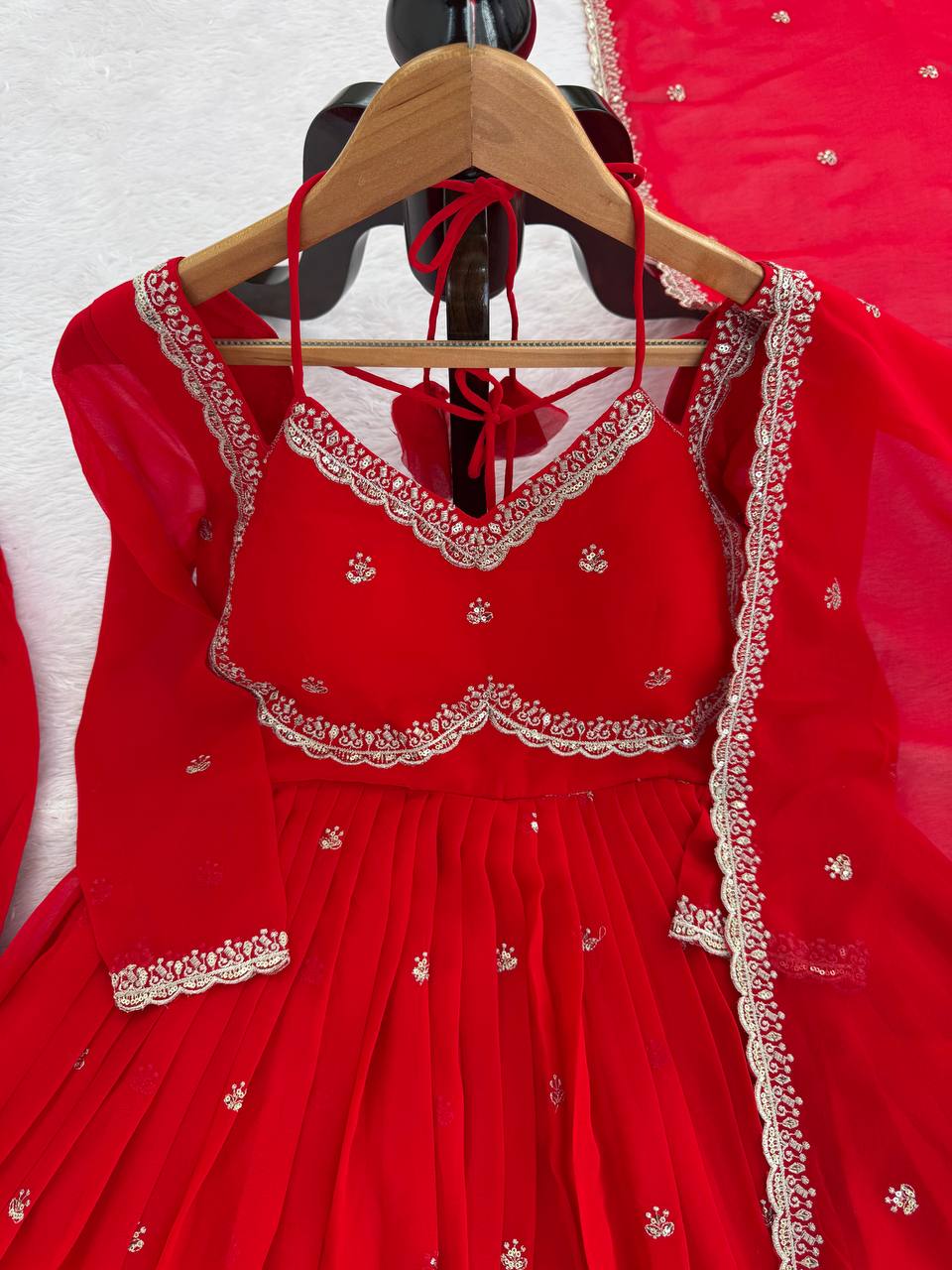 Red Color Georgette Embroidered Designer Trendy Gown