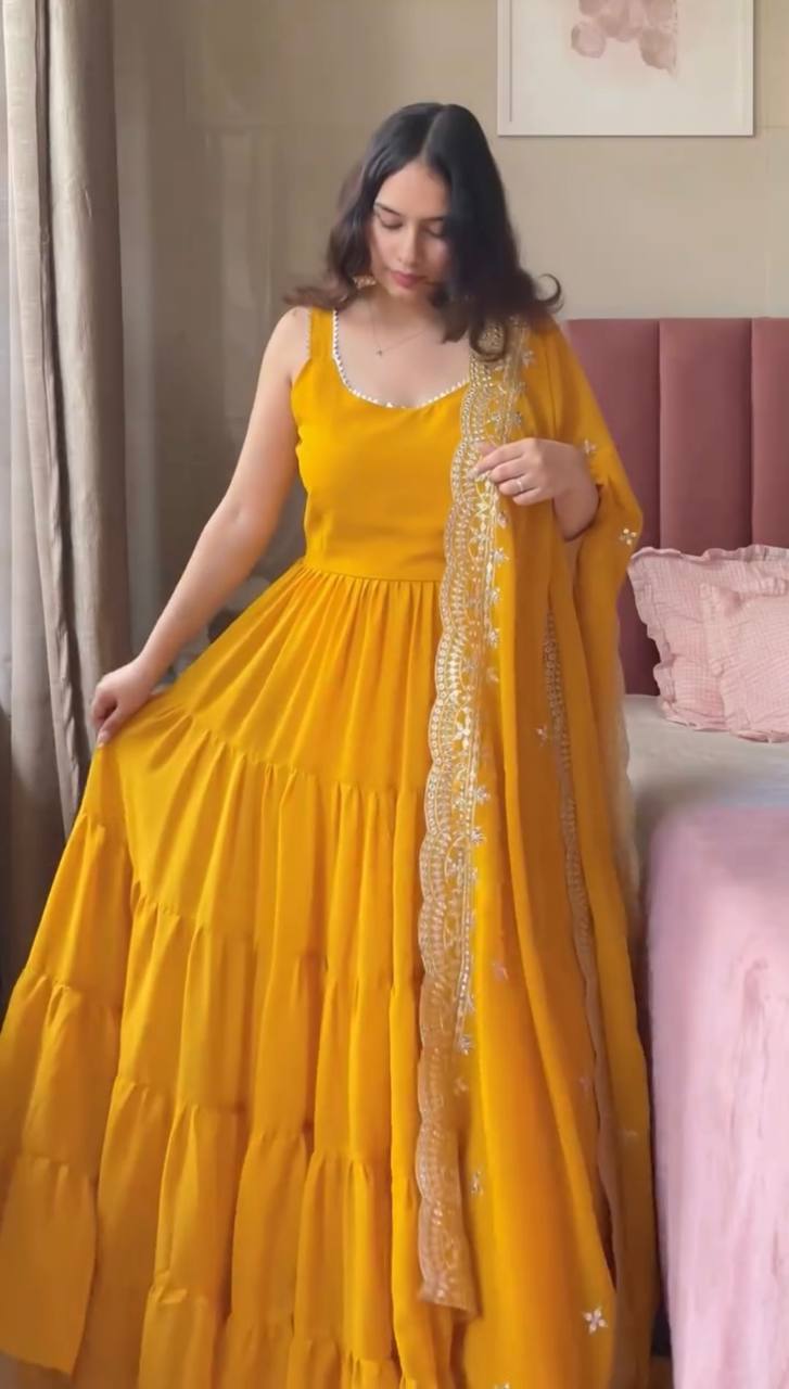 Yellow Color Premium Designer Georgette Gown