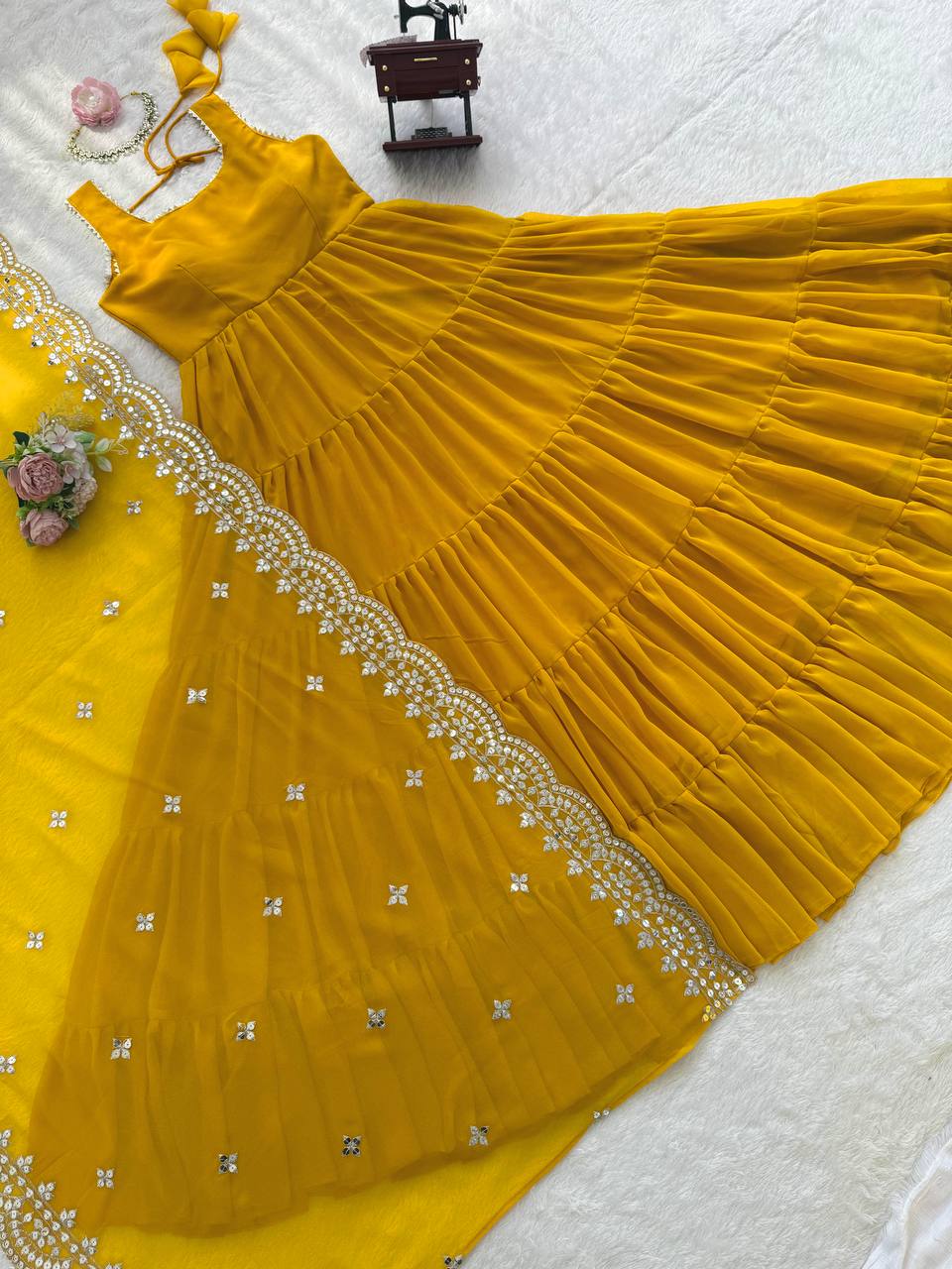 Yellow Color Premium Designer Georgette Gown