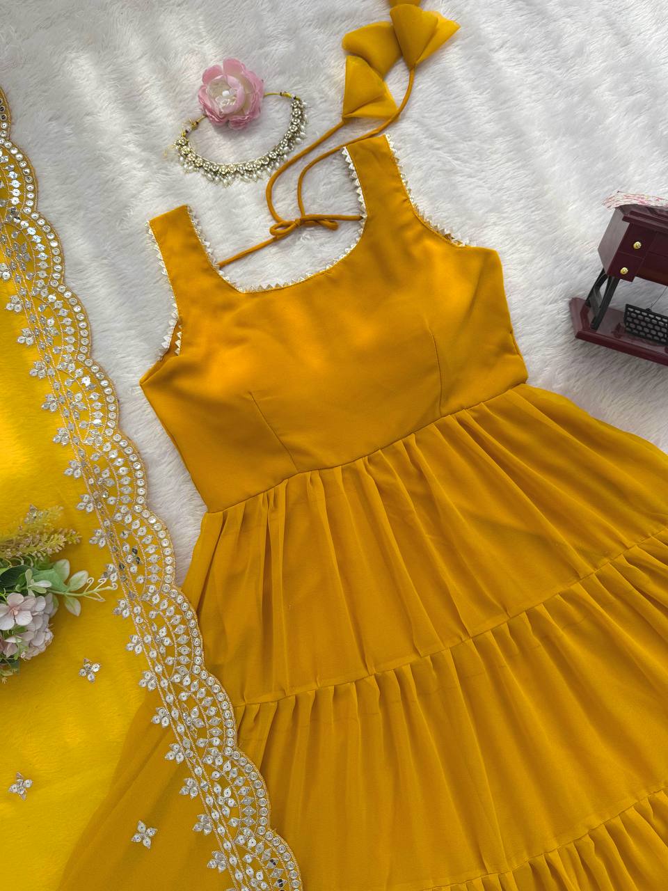 Yellow Color Premium Designer Georgette Gown