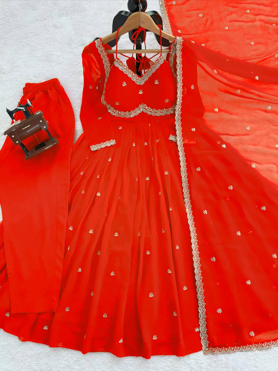 Orange Color Georgette Embroidered Designer Trendy Gown