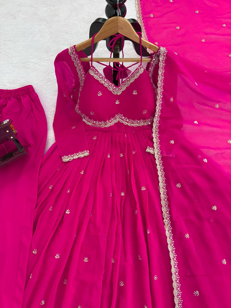 Pink Color Georgette Embroidered Designer Trendy Gown