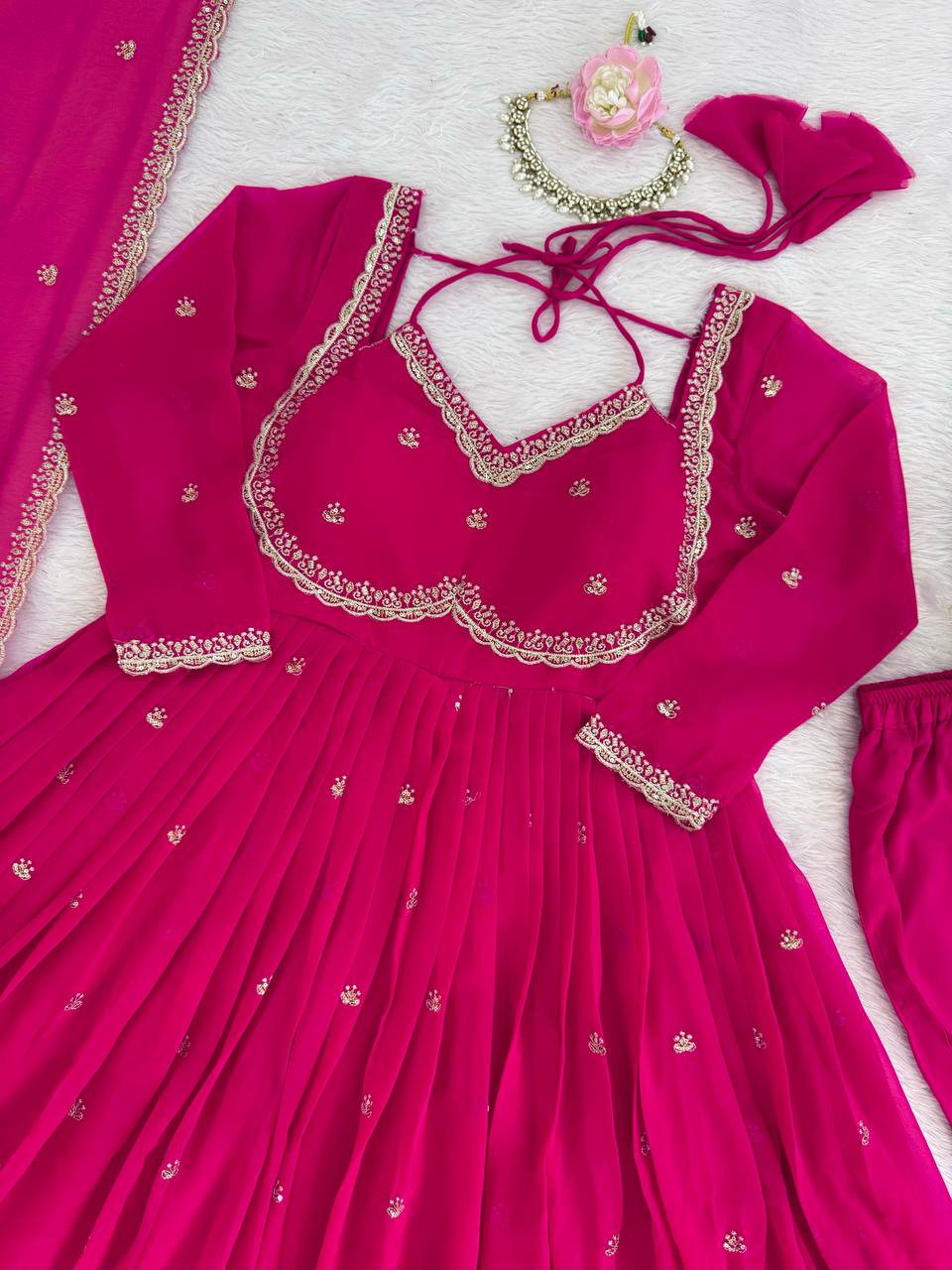 Pink Color Georgette Embroidered Designer Trendy Gown