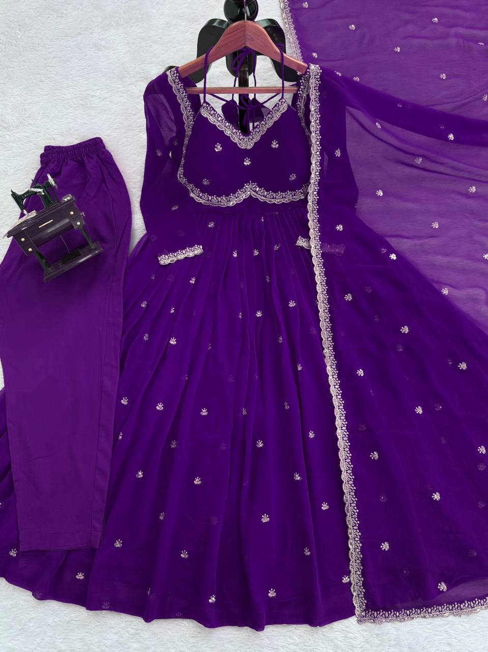 Purple Color Georgette Embroidered Designer Trendy Gown
