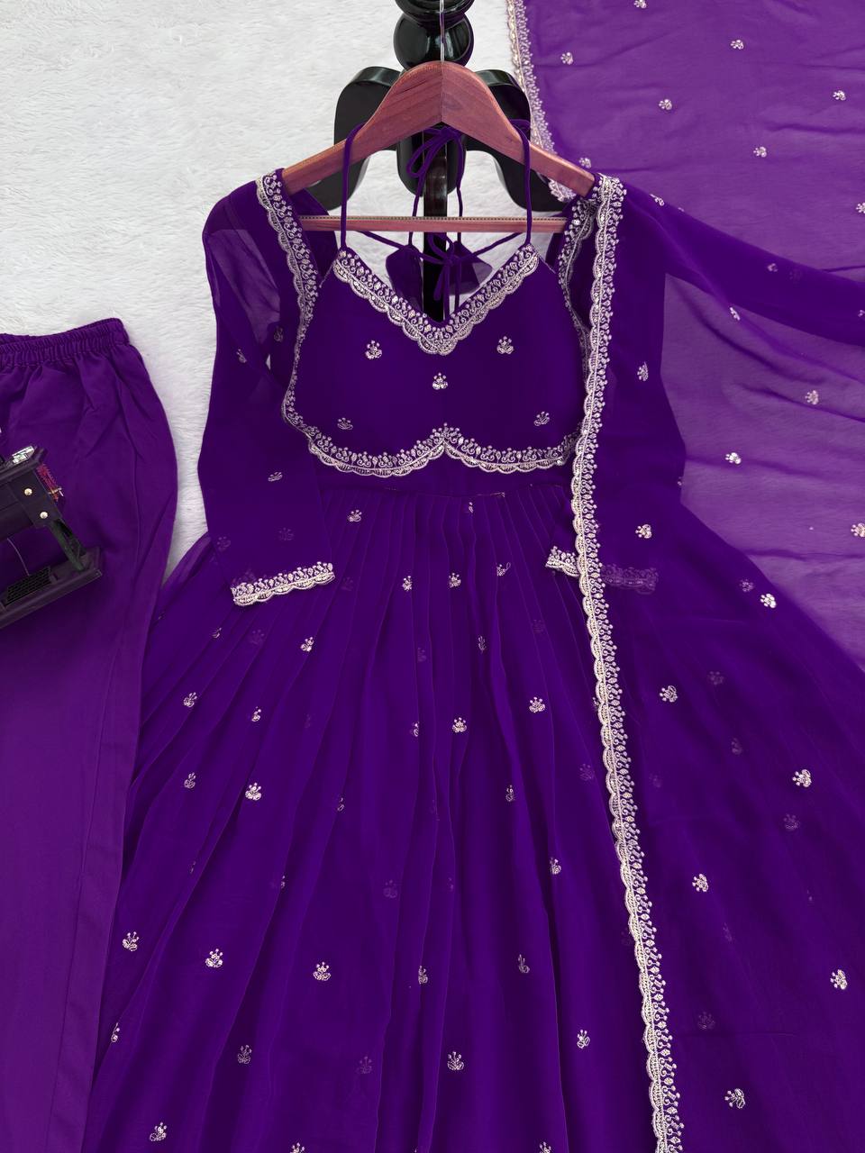 Purple Color Georgette Embroidered Designer Trendy Gown