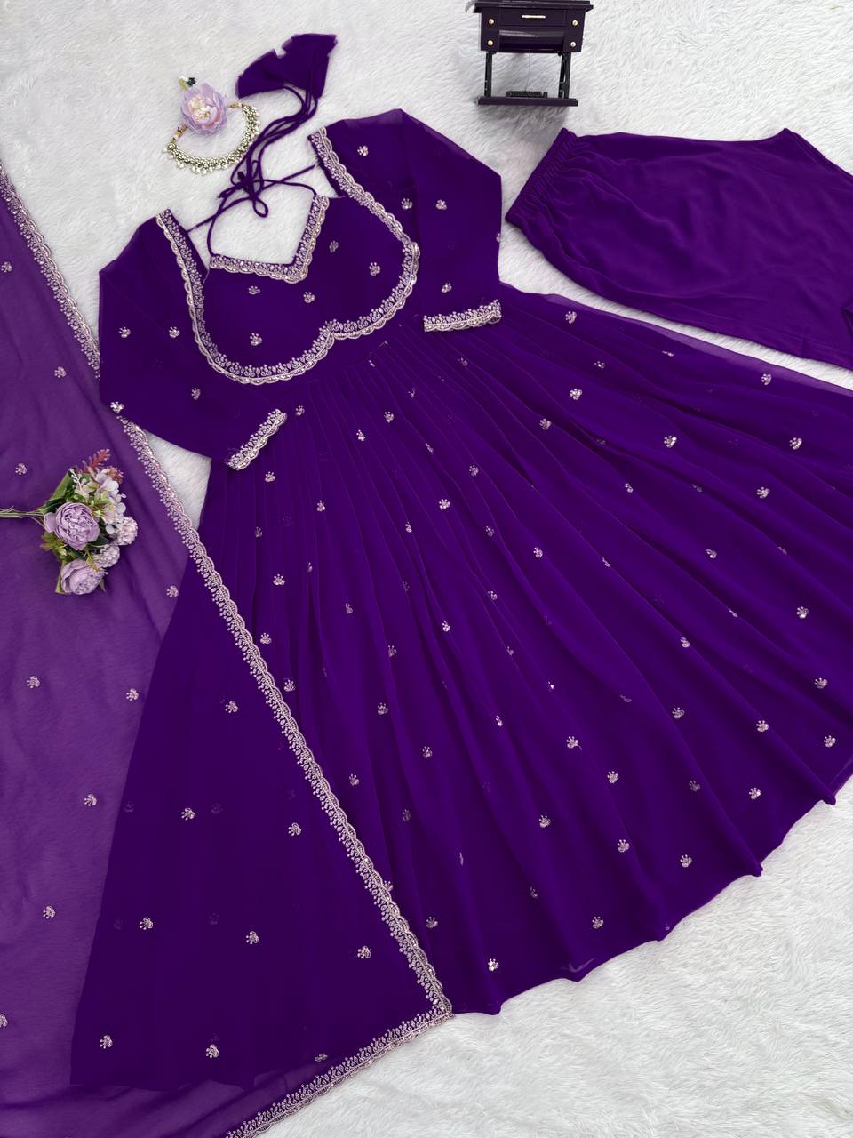 Purple Color Georgette Embroidered Designer Trendy Gown