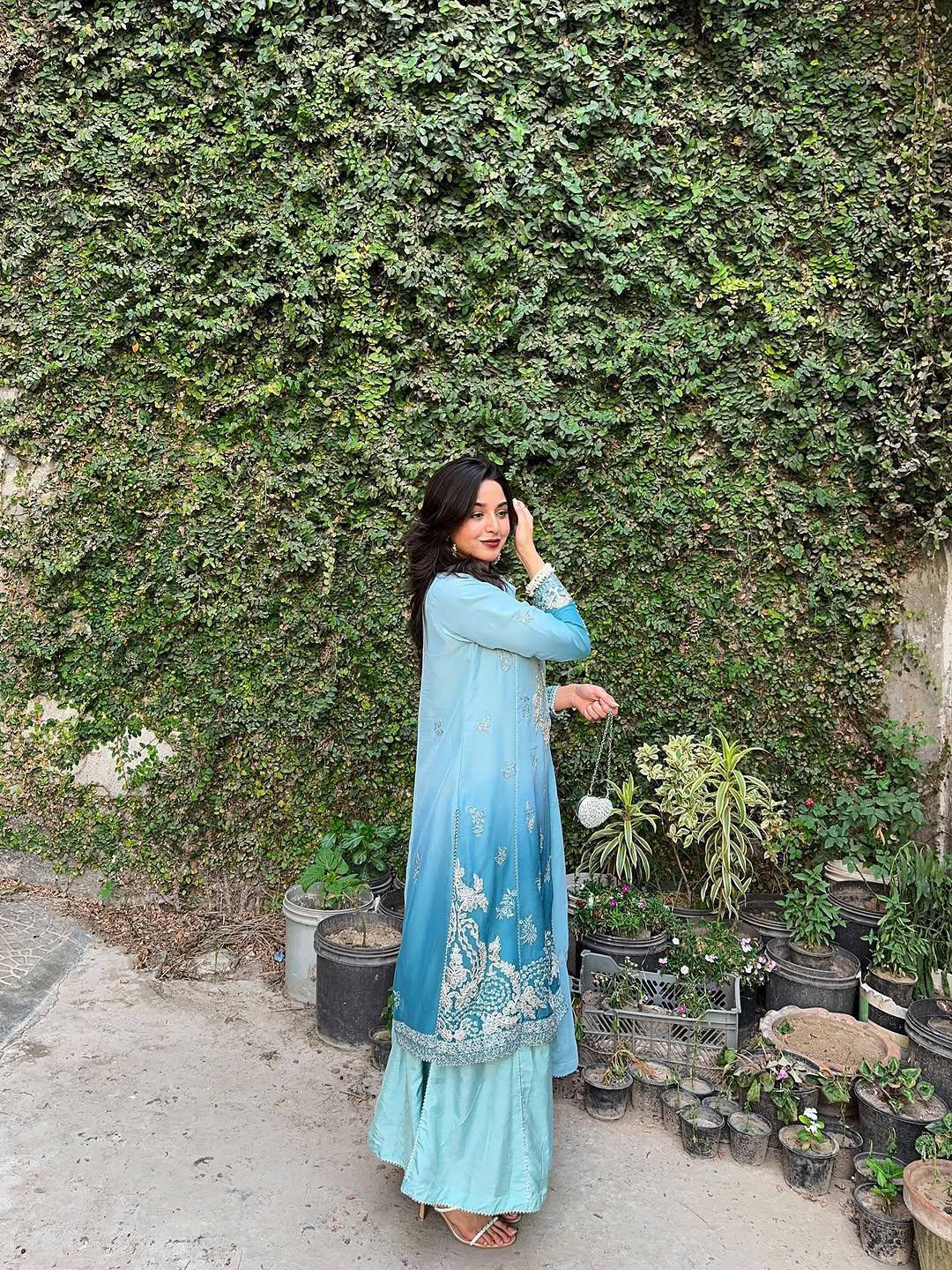 Blue Color Chinon Silk Designer Trendy Party Wear Palazzo Suit