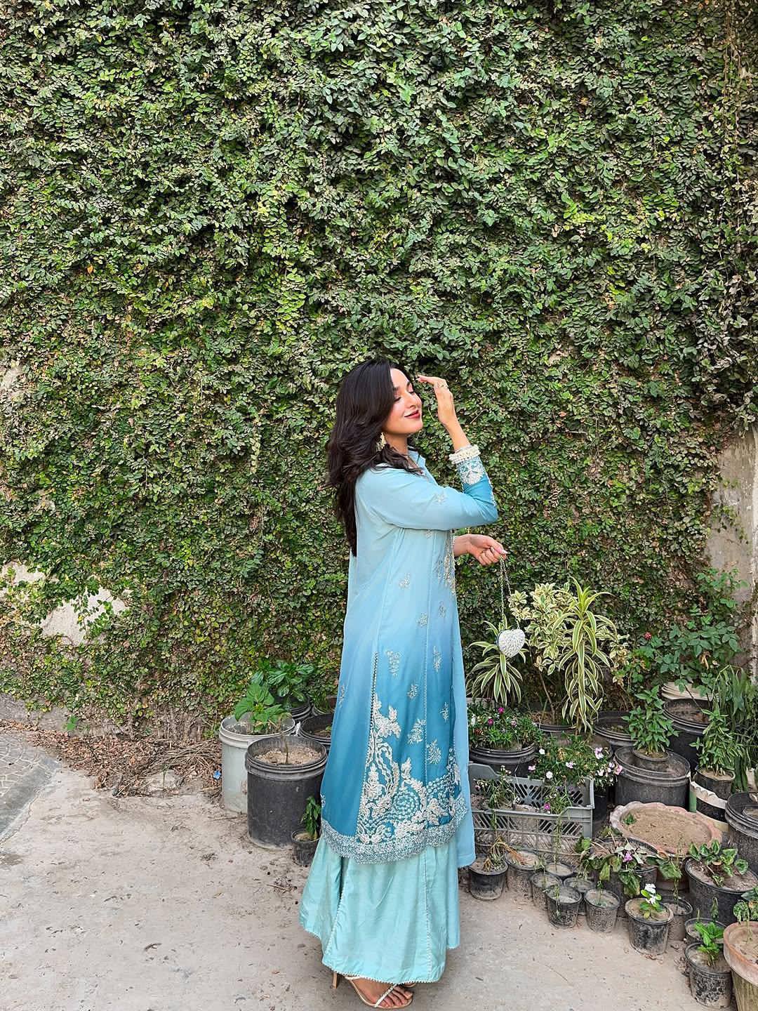 Blue Color Chinon Silk Designer Trendy Party Wear Palazzo Suit