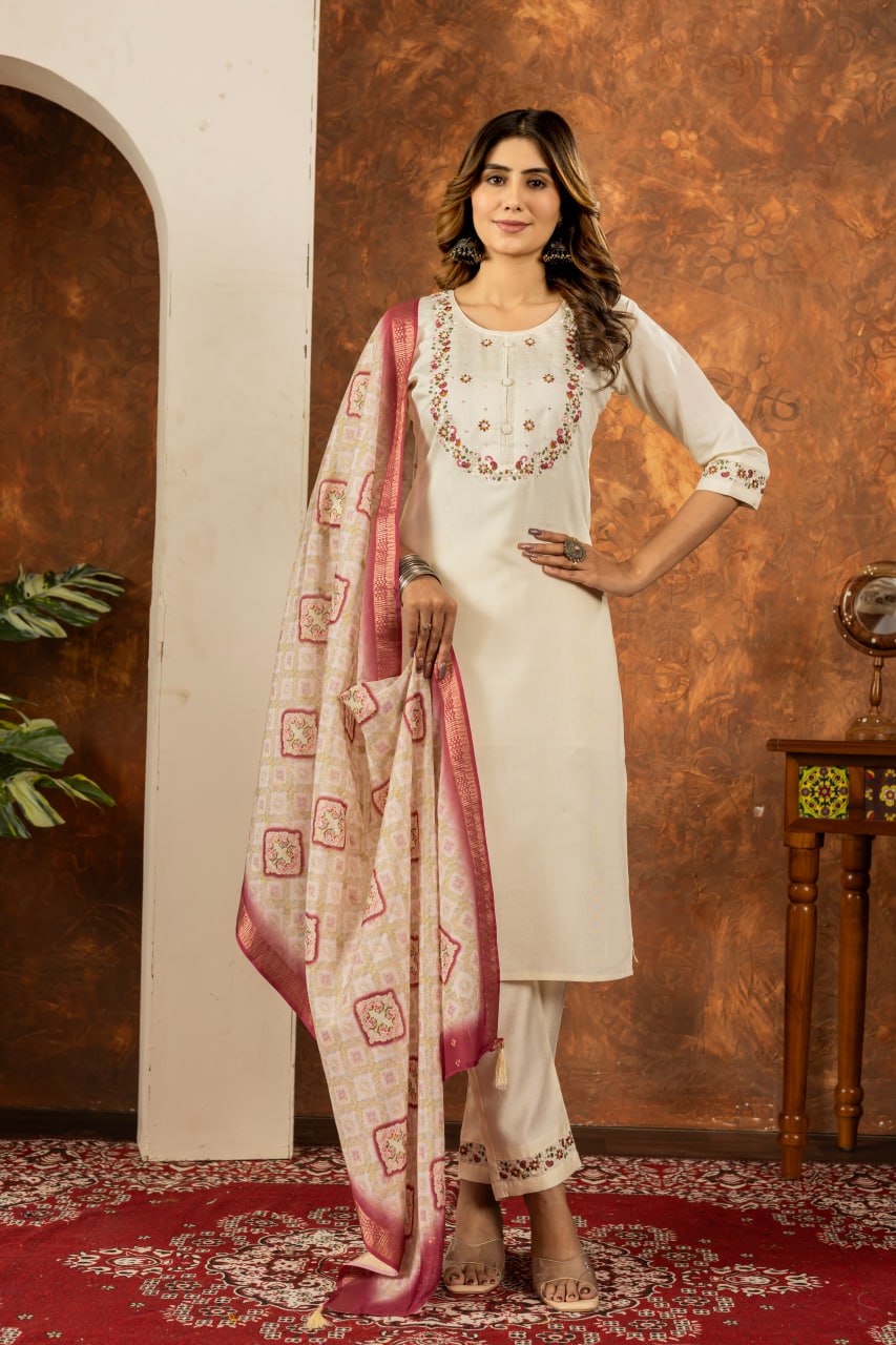 White Color Embroidery Thread Work Designer Salwar Suit